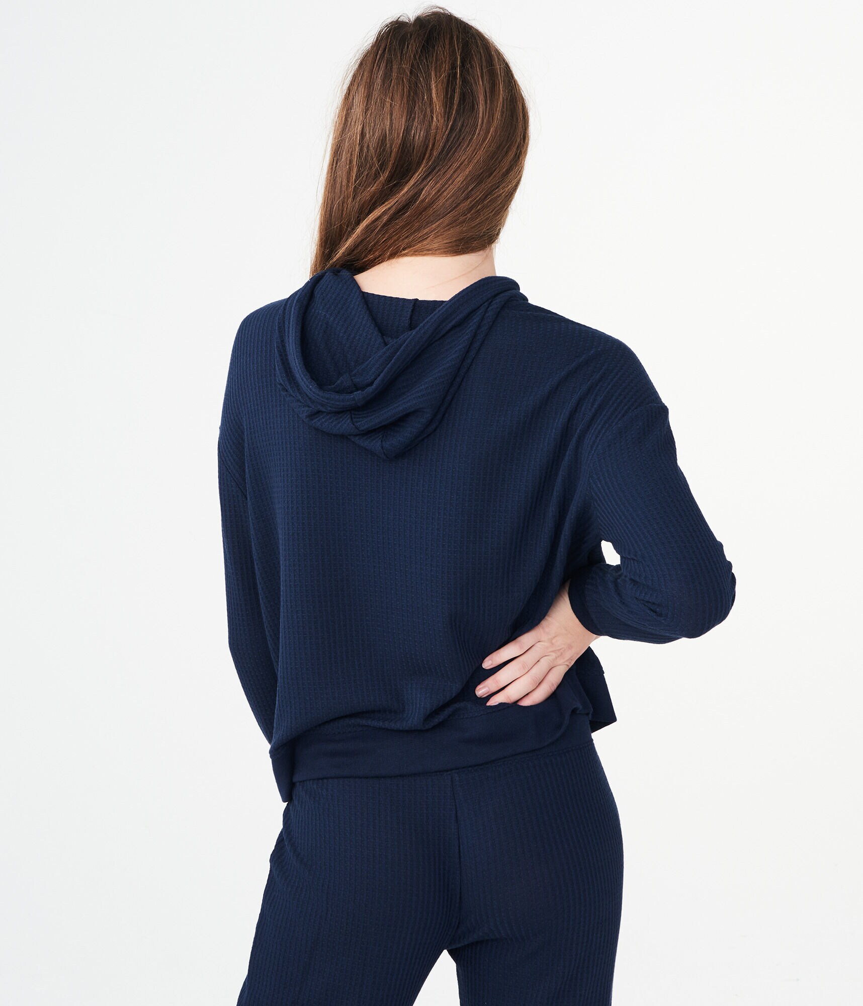 LLD Long Sleeve Solid Waffle-Knit Hooded Top