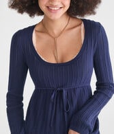Textured Rib Scoop-Neck Babydoll Sweater
