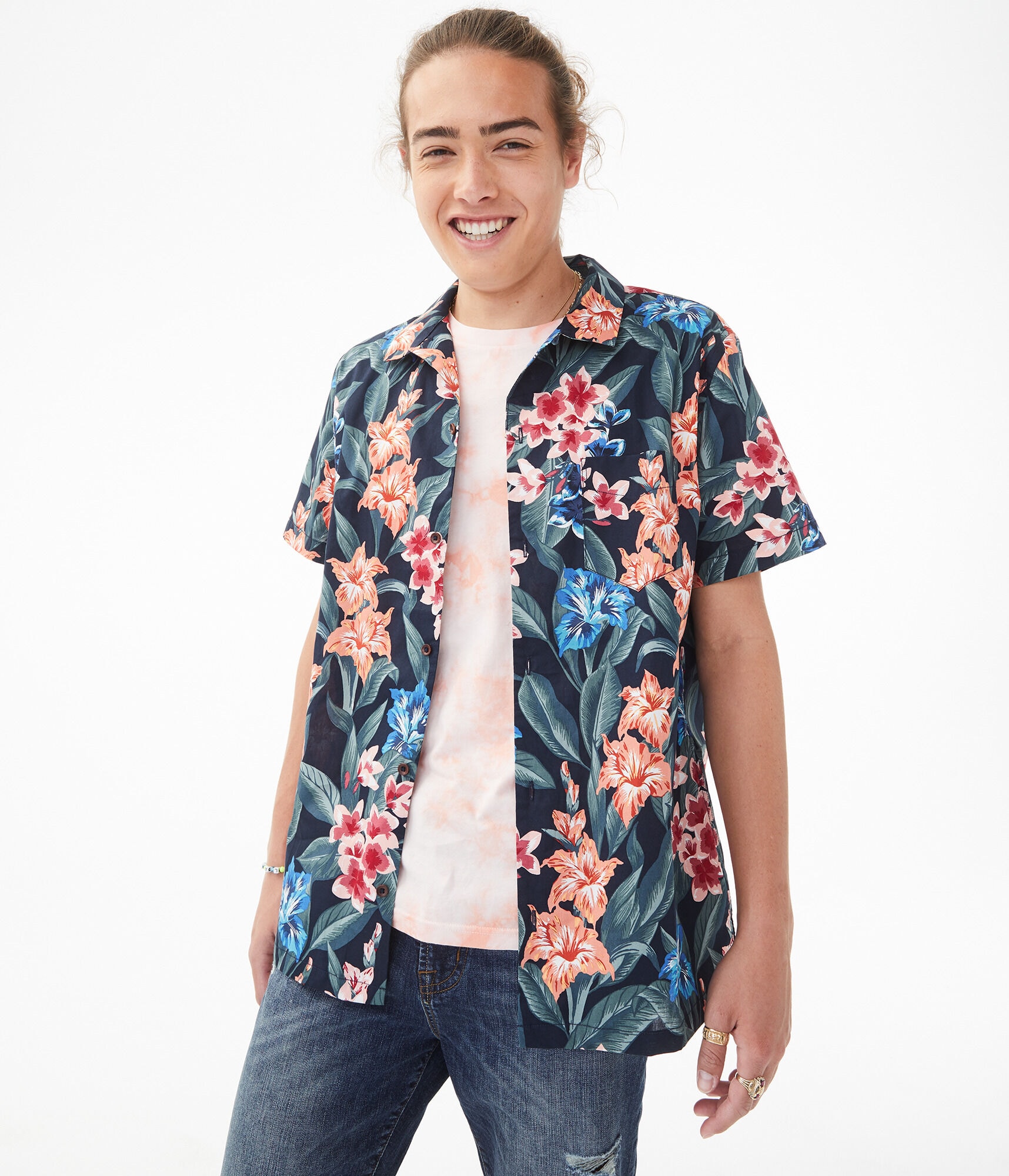 Rainforest Floral Button-Down Resort Shirt