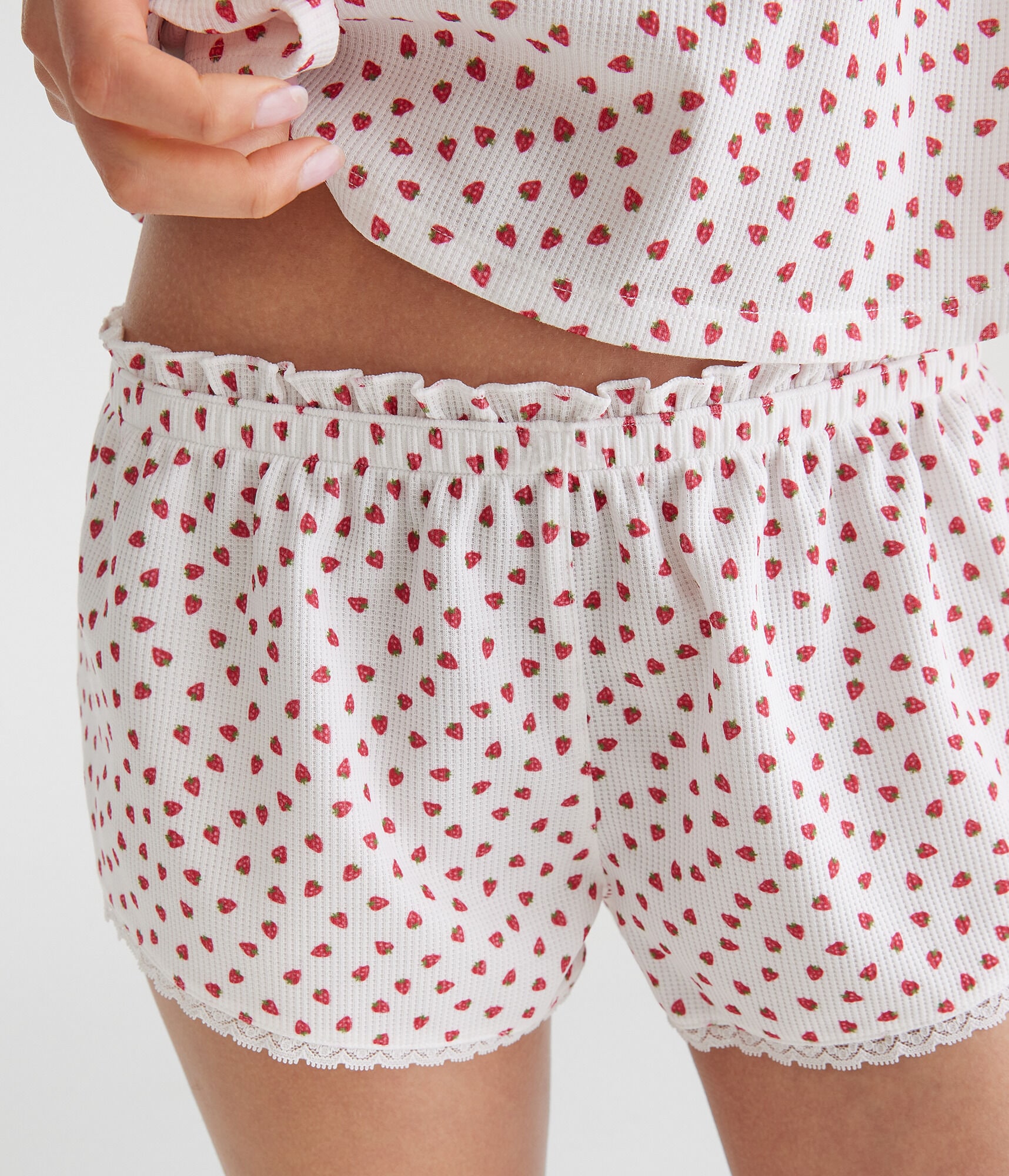 Strawberry Low-Rise Waffle Sleep Shorts