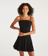 Solid Strapless Pleated Drop-Waist Dress