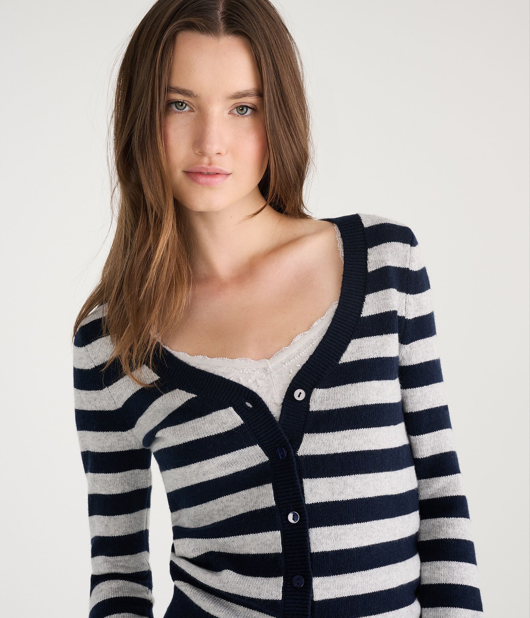 Striped V-Neck Cardigan
