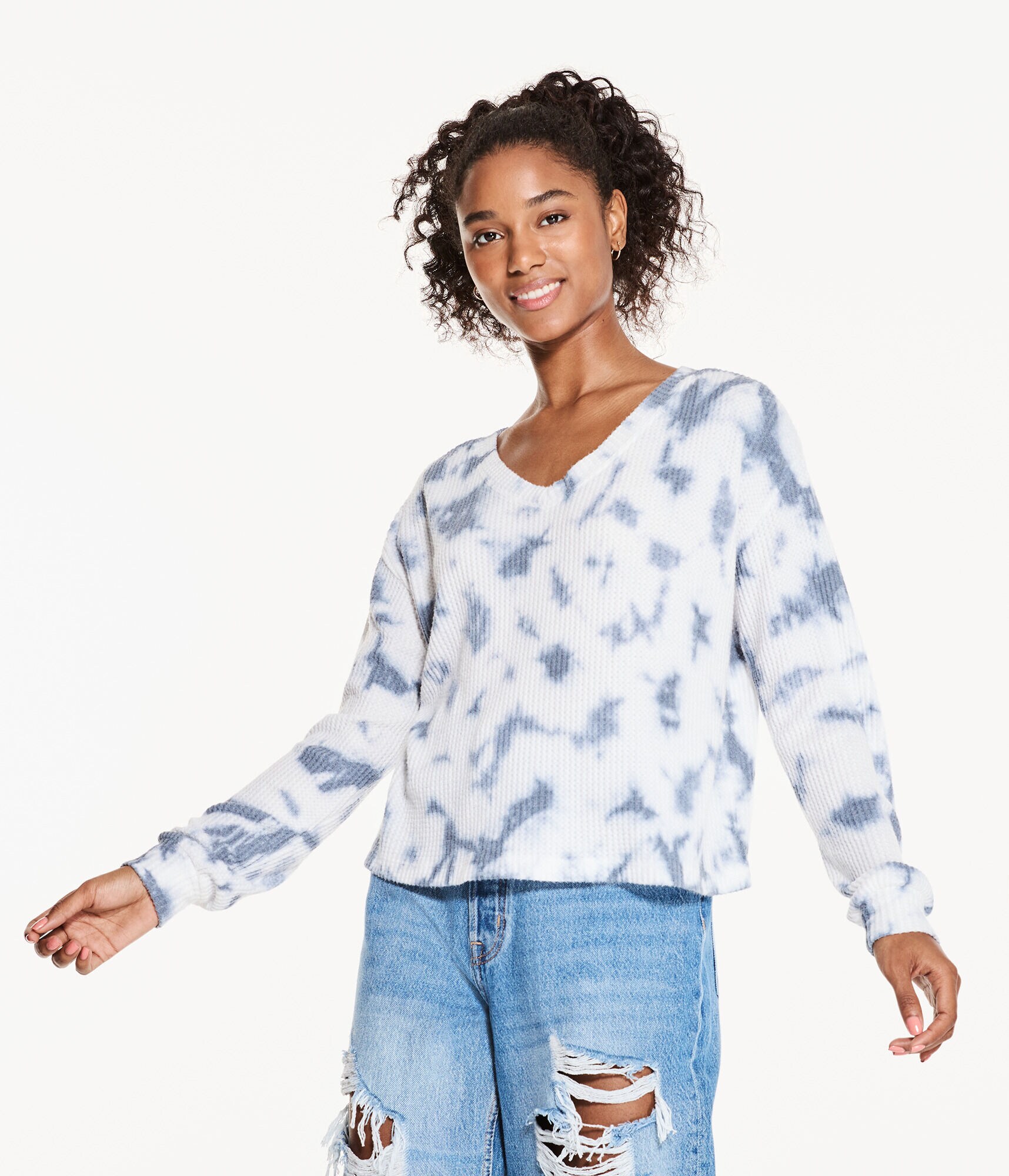 Long Sleeve Tie-Dye Waffle-Knit Reversible Tee
