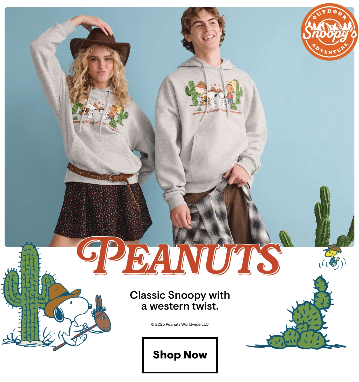 Peanuts: Classic Snoopy with a western twist. Shop Now