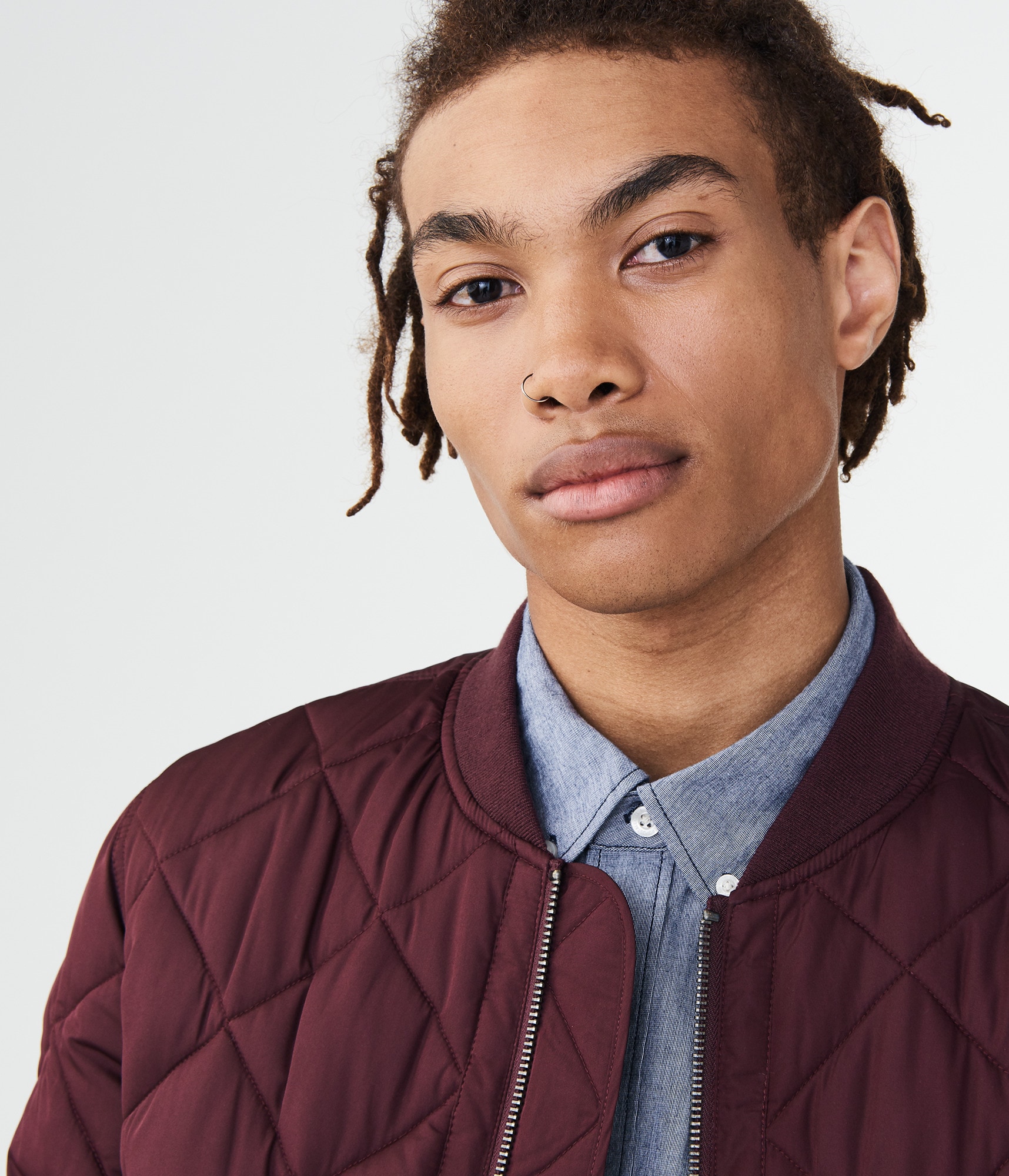 Diamond-Quilted Bomber Jacket