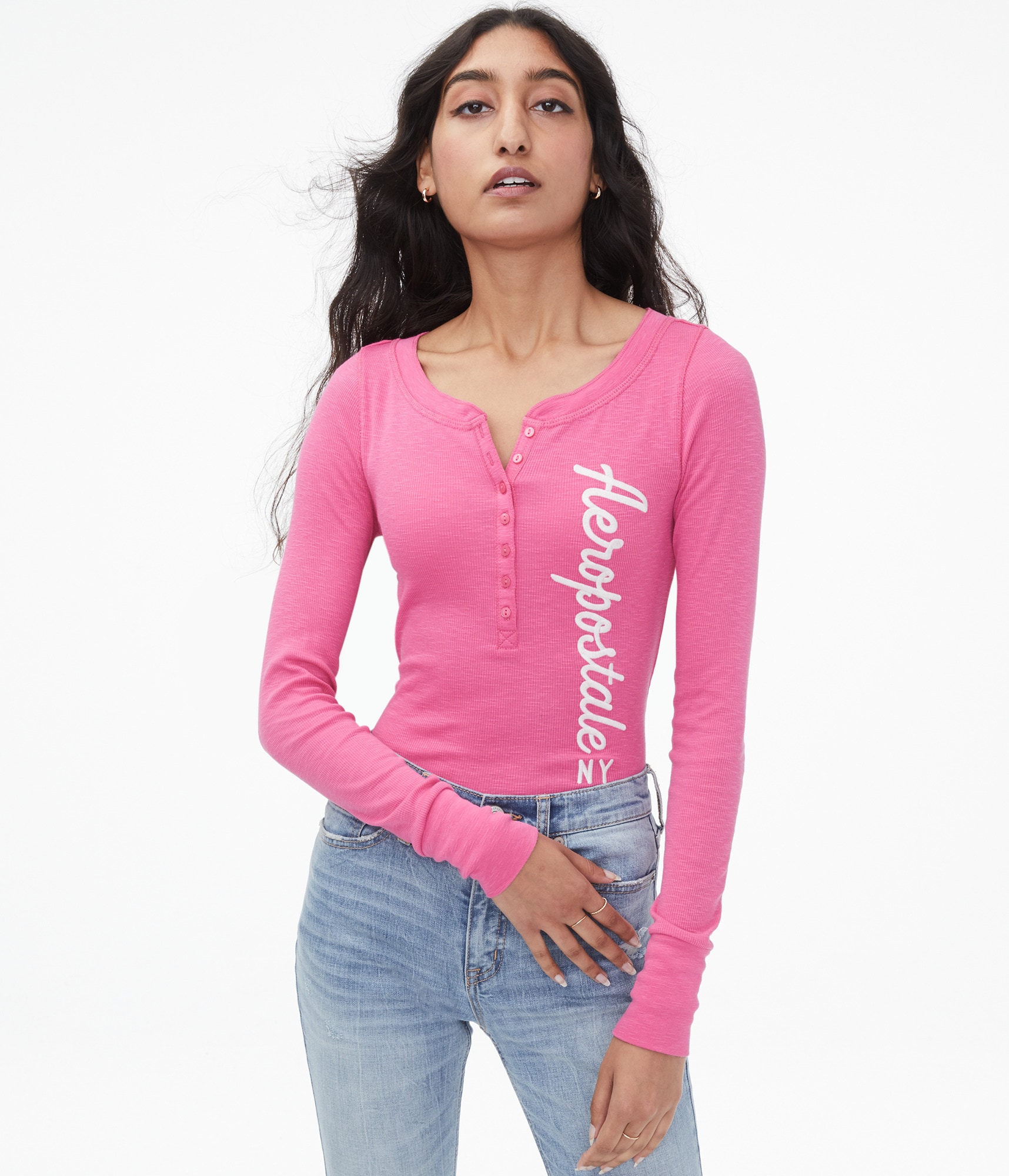 トップス HALYA POSITION LS/SIGN SS XL Vertical Aeropostale Graphic Henley