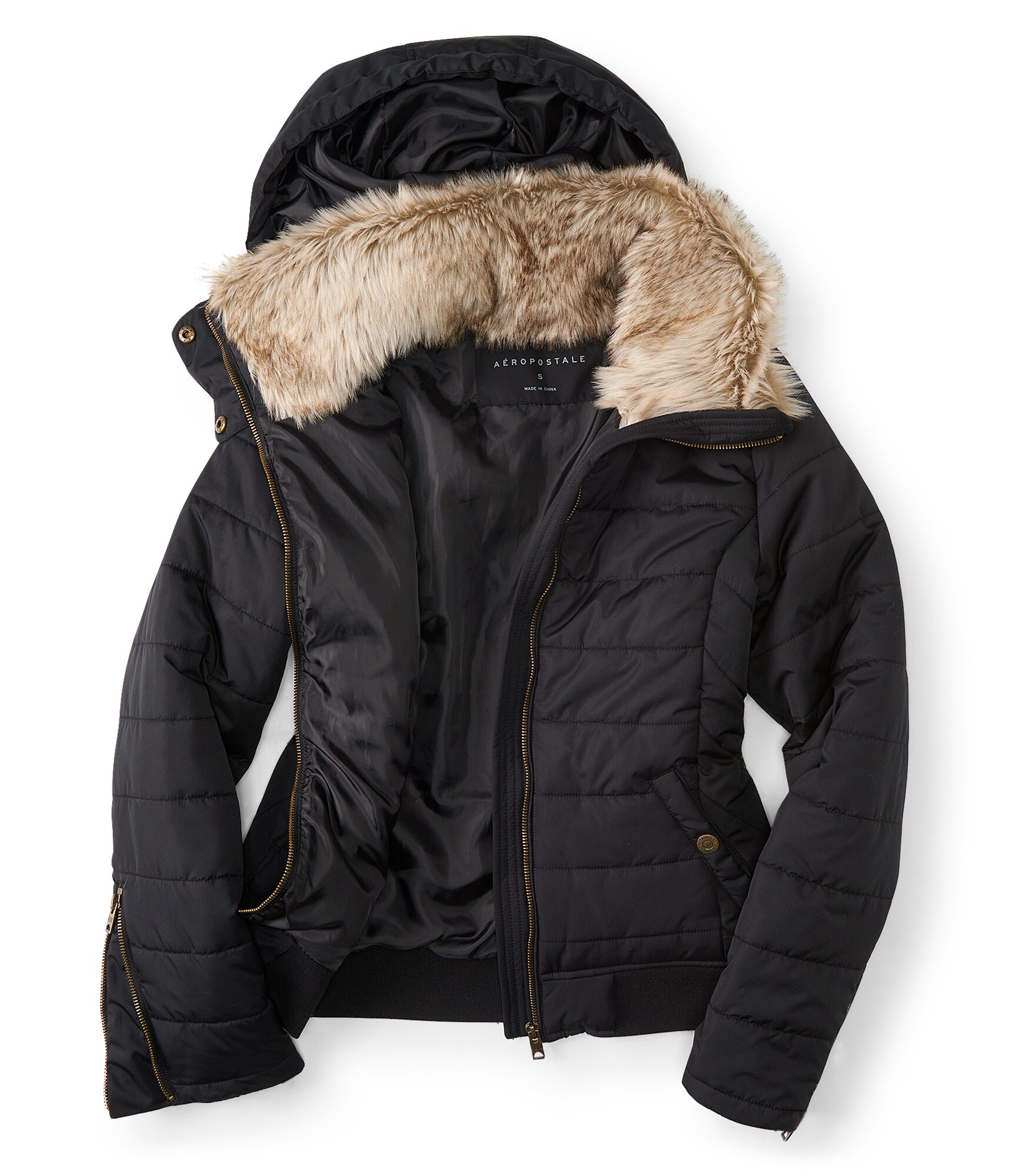 aeropostale womens solid hooded puffer jacket eBay