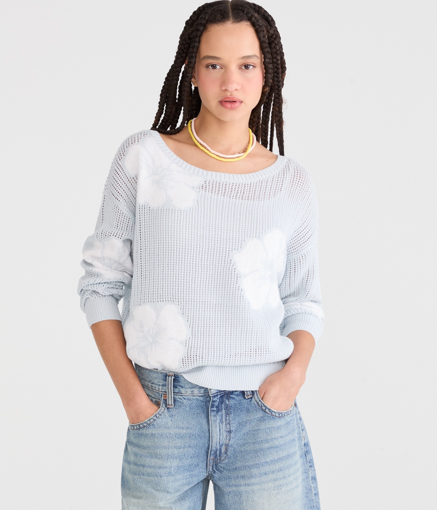 Hibiscus Slouchy Open-Knit Boat-Neck Sweater
