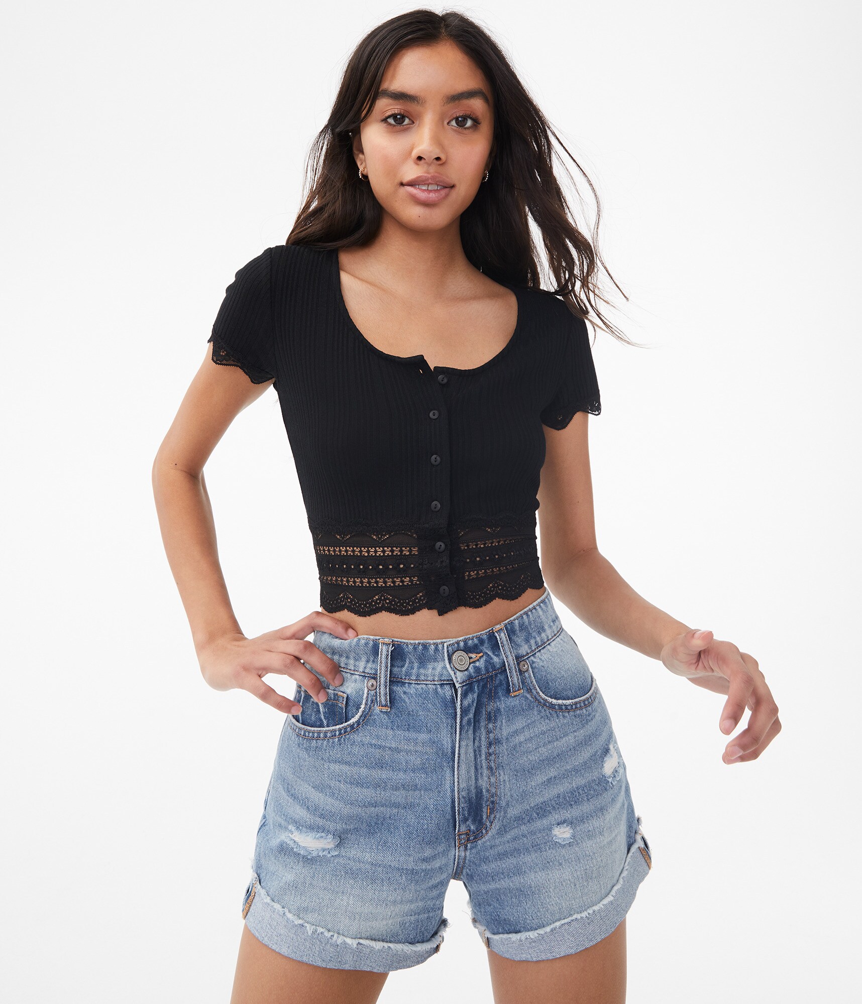 Crop Top Dentelle Noire The Jetset Diaries - Taille S - Occasion Très Bon état