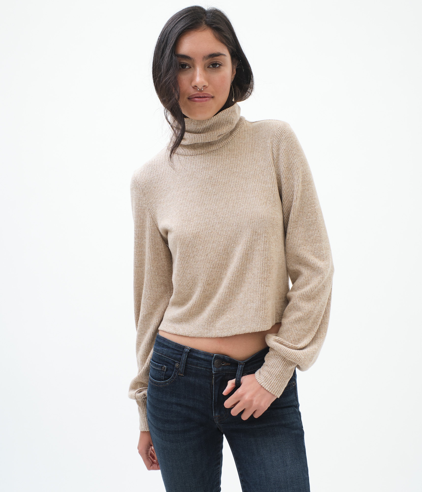 Long Sleeve Marled Turtleneck Top