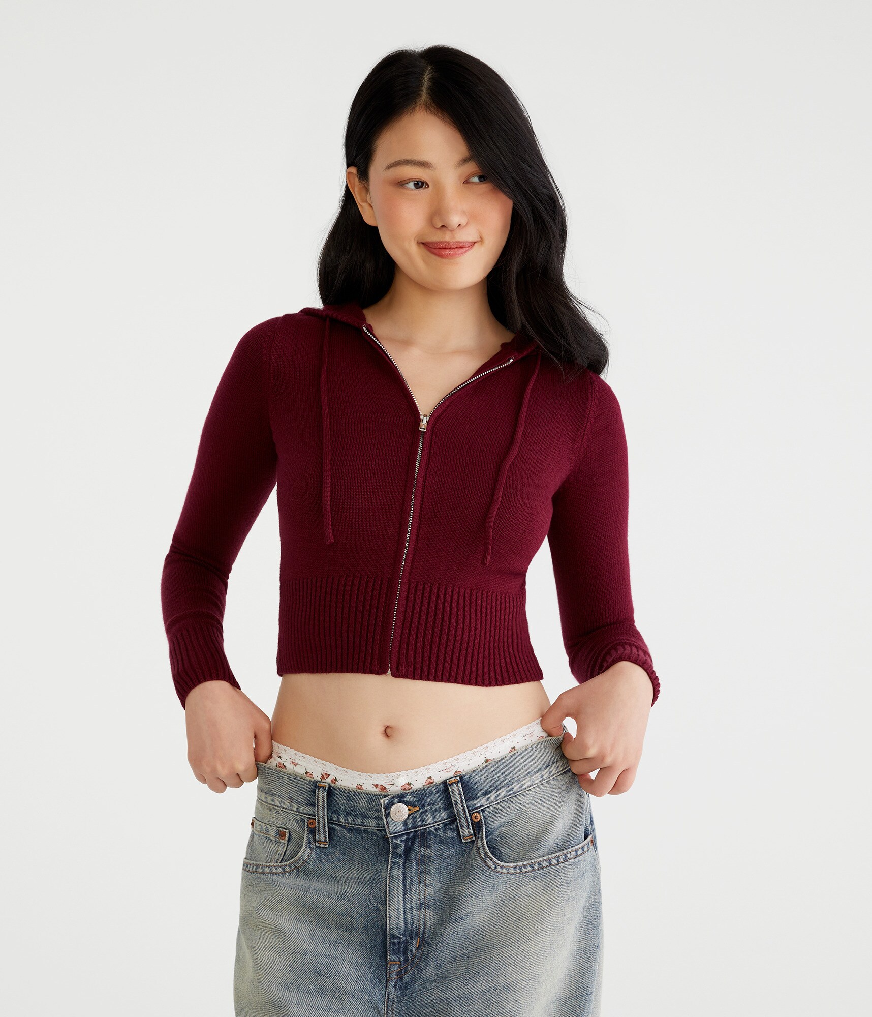 トップス ALLPLUSDELIVER 12 Cropped sweat Comfortably Cool Zip-Front Crop Hoodie & Jogger Set (Dusty