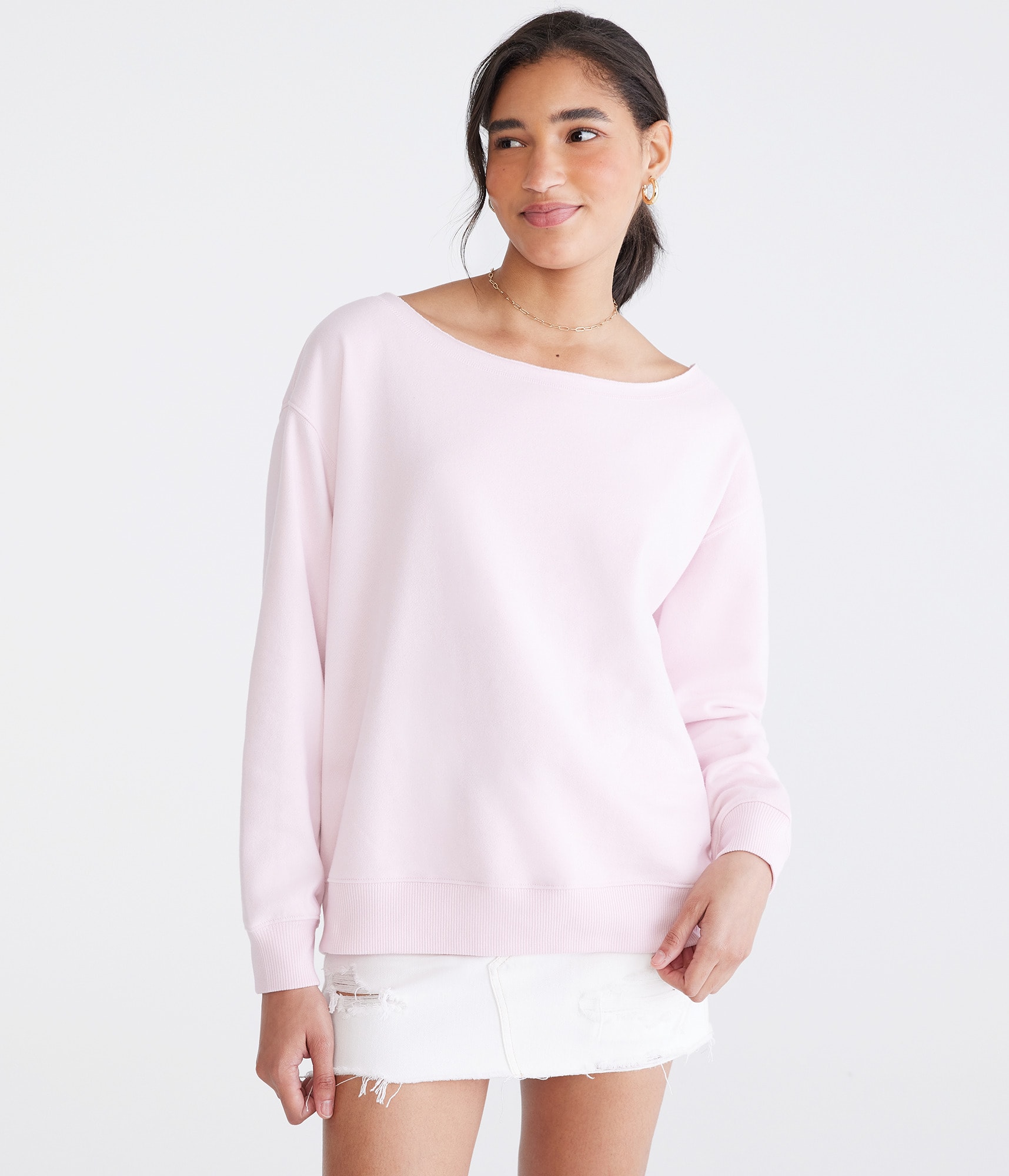 Sweater Dress Light Pink Off The Shoulder Sweater Washed Off-The-Shoulder  Sweatshirt