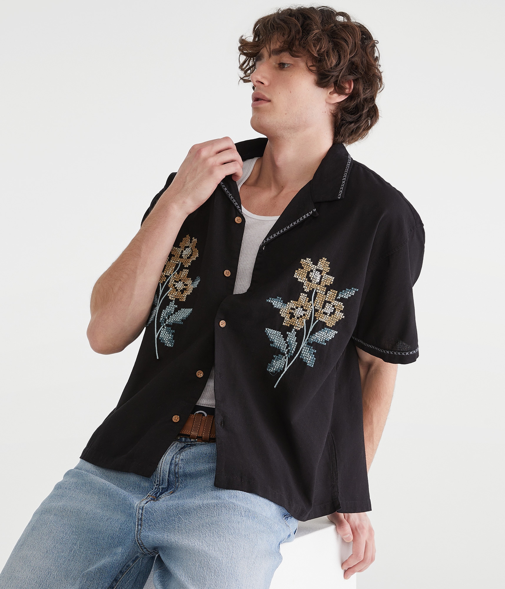 Floral Boxy Linen Camp Shirt
