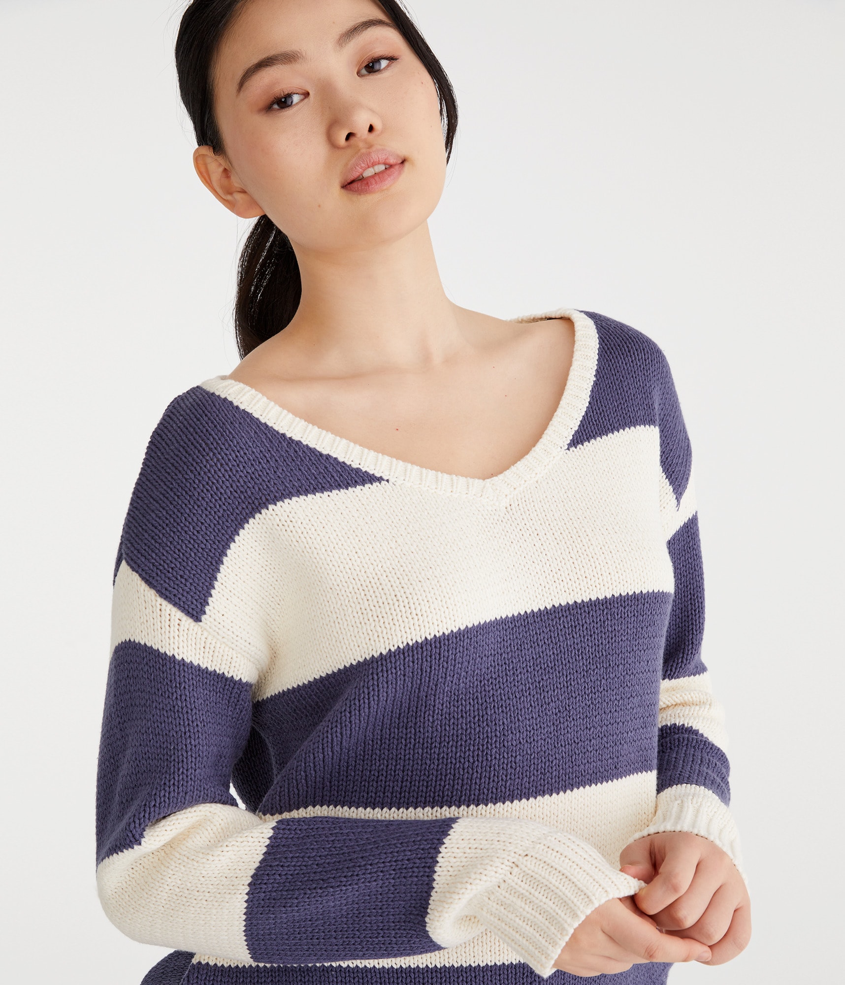 【YOURNUS】Street Rugby V-Neck Knit Rugby Stripe V-Neck Sweater