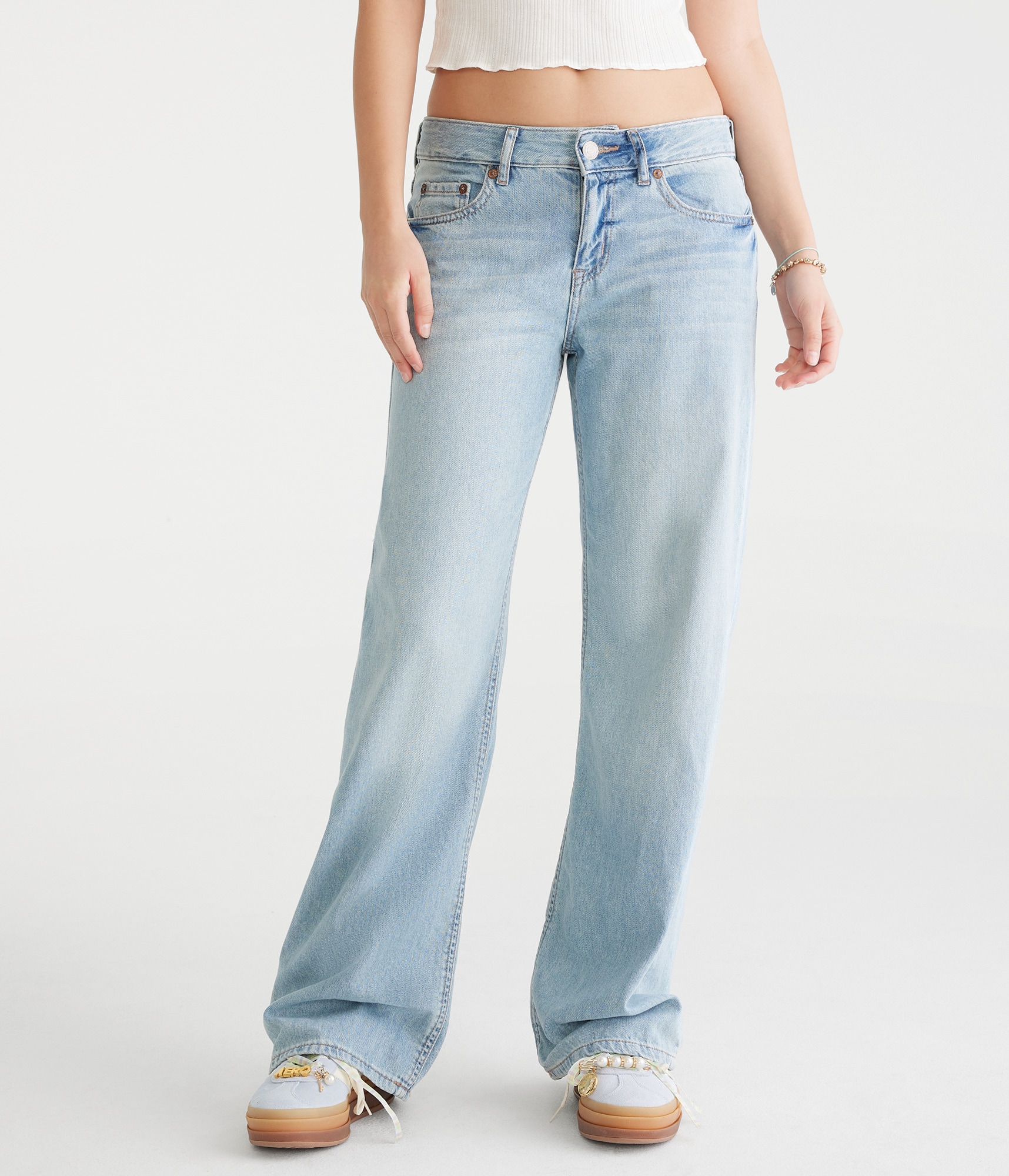 ★DRAW FIT★ Semi Low Rise Wide Jeans [LIGHT BLUE] Low-Rise Baggy Wide Leg Jean