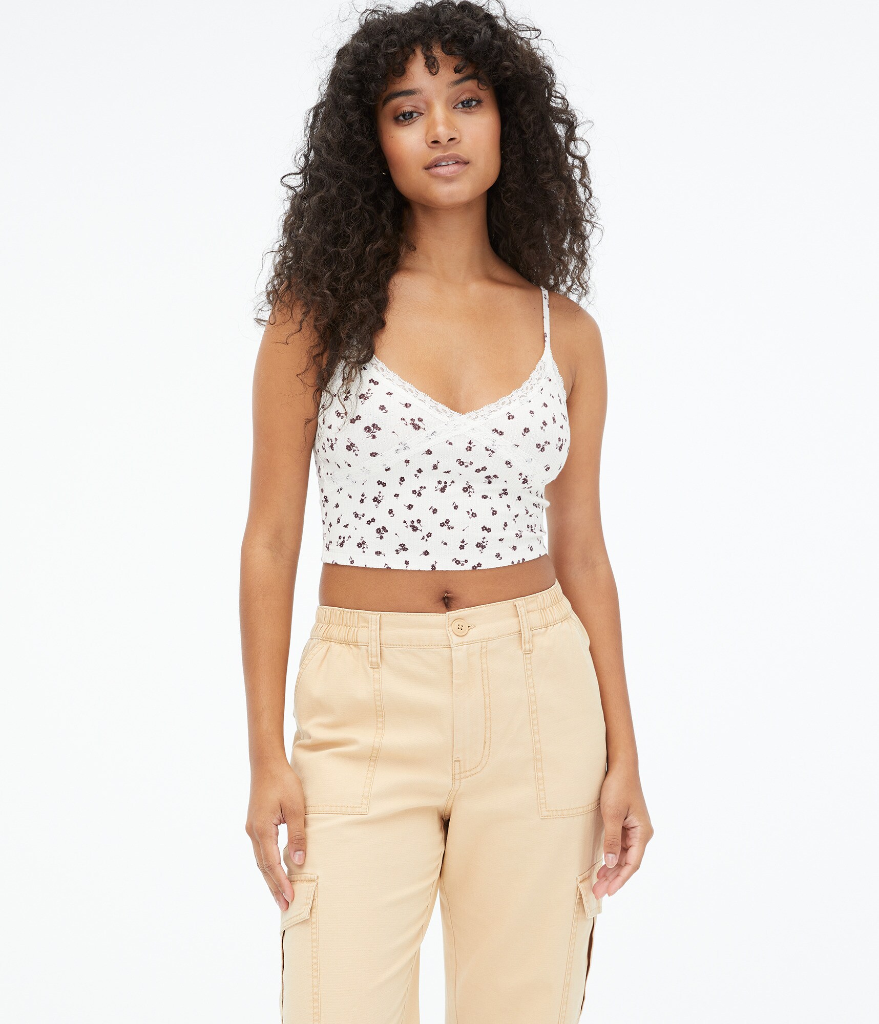 Floral Crisscross Lace V-Neck Cropped Cami
