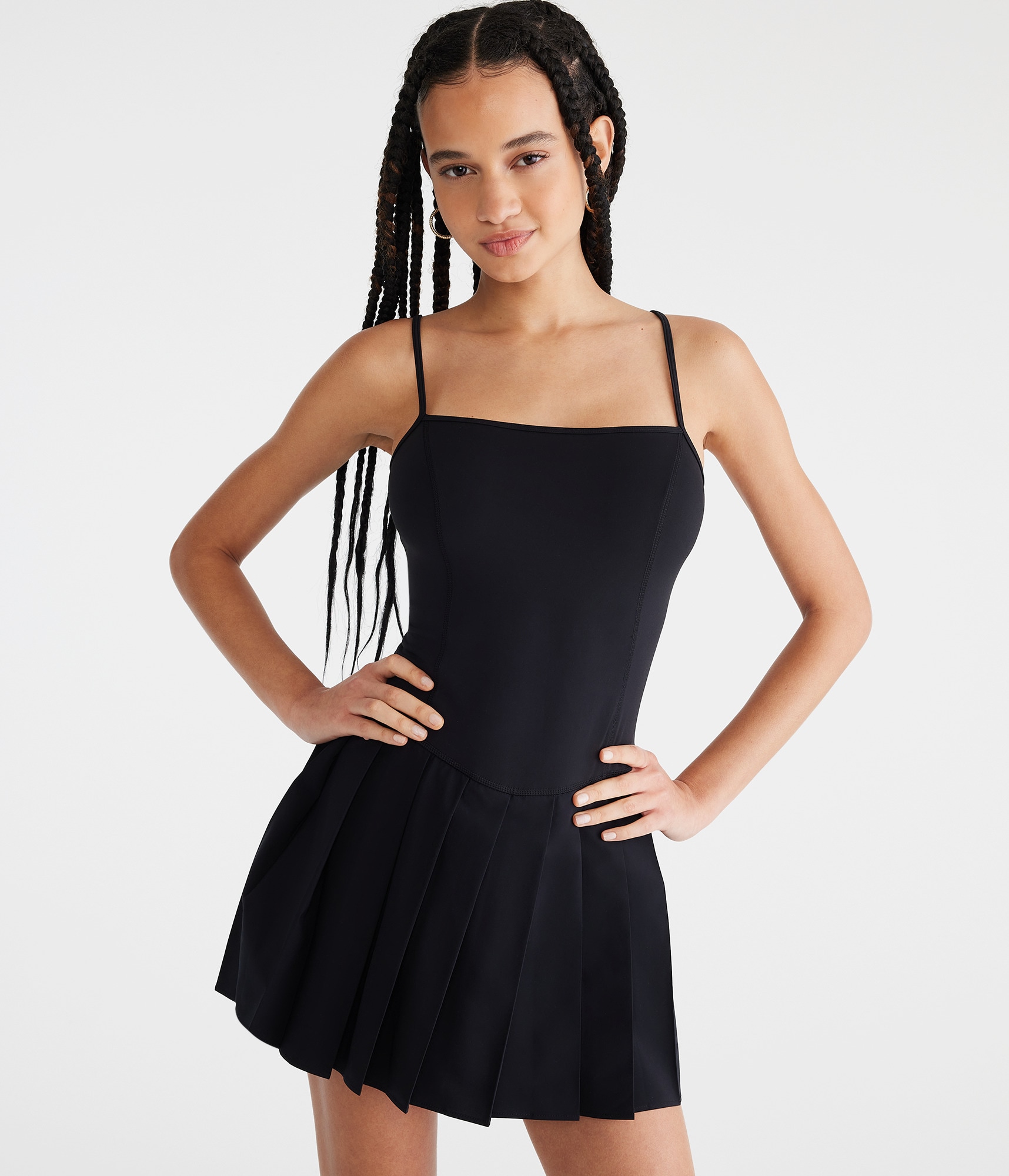 open lace back dress SSYS Black Zipper Pleated Skort Active Dress With Neon Stripes