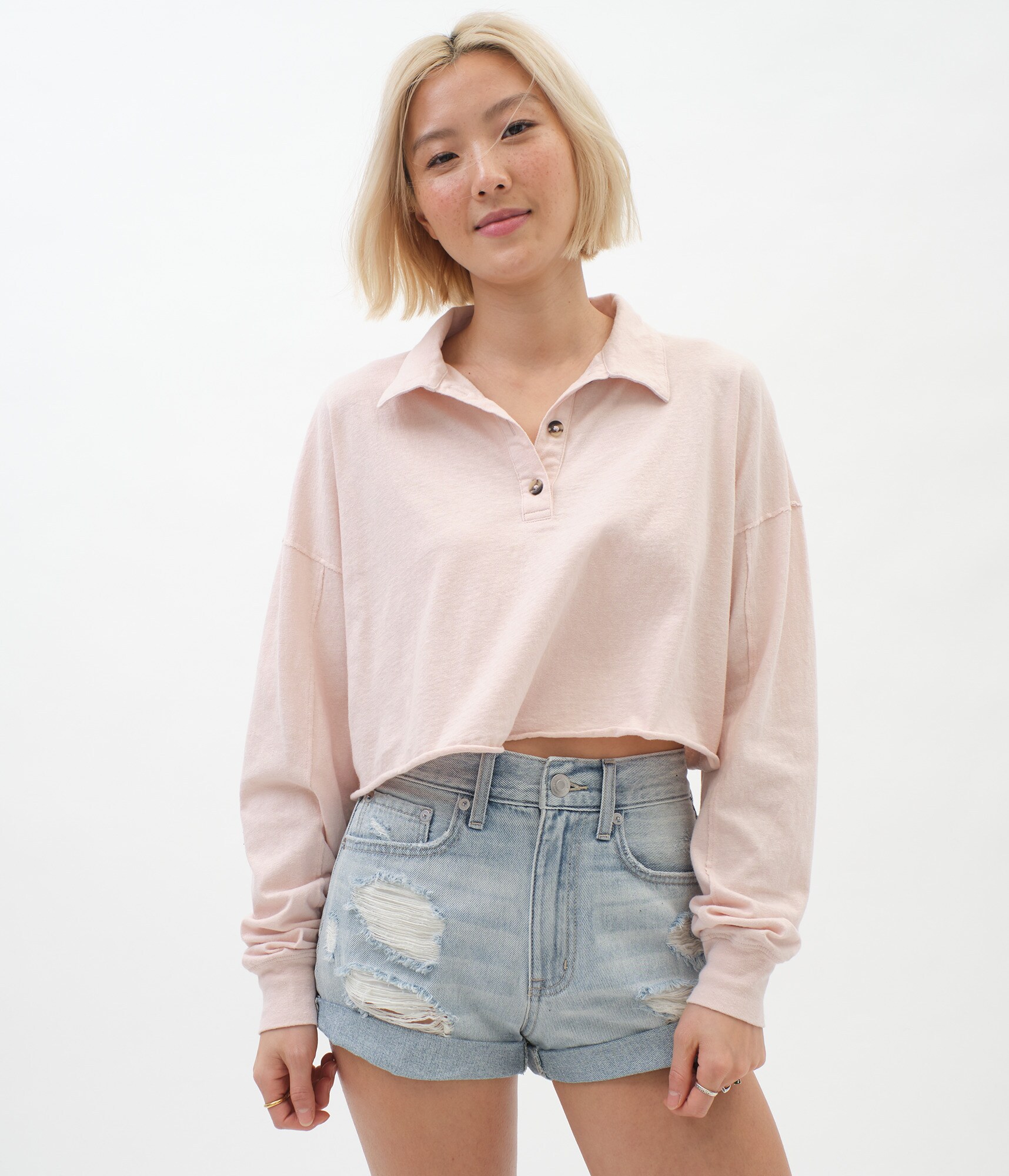 Long Sleeve Boxy Cropped Henley