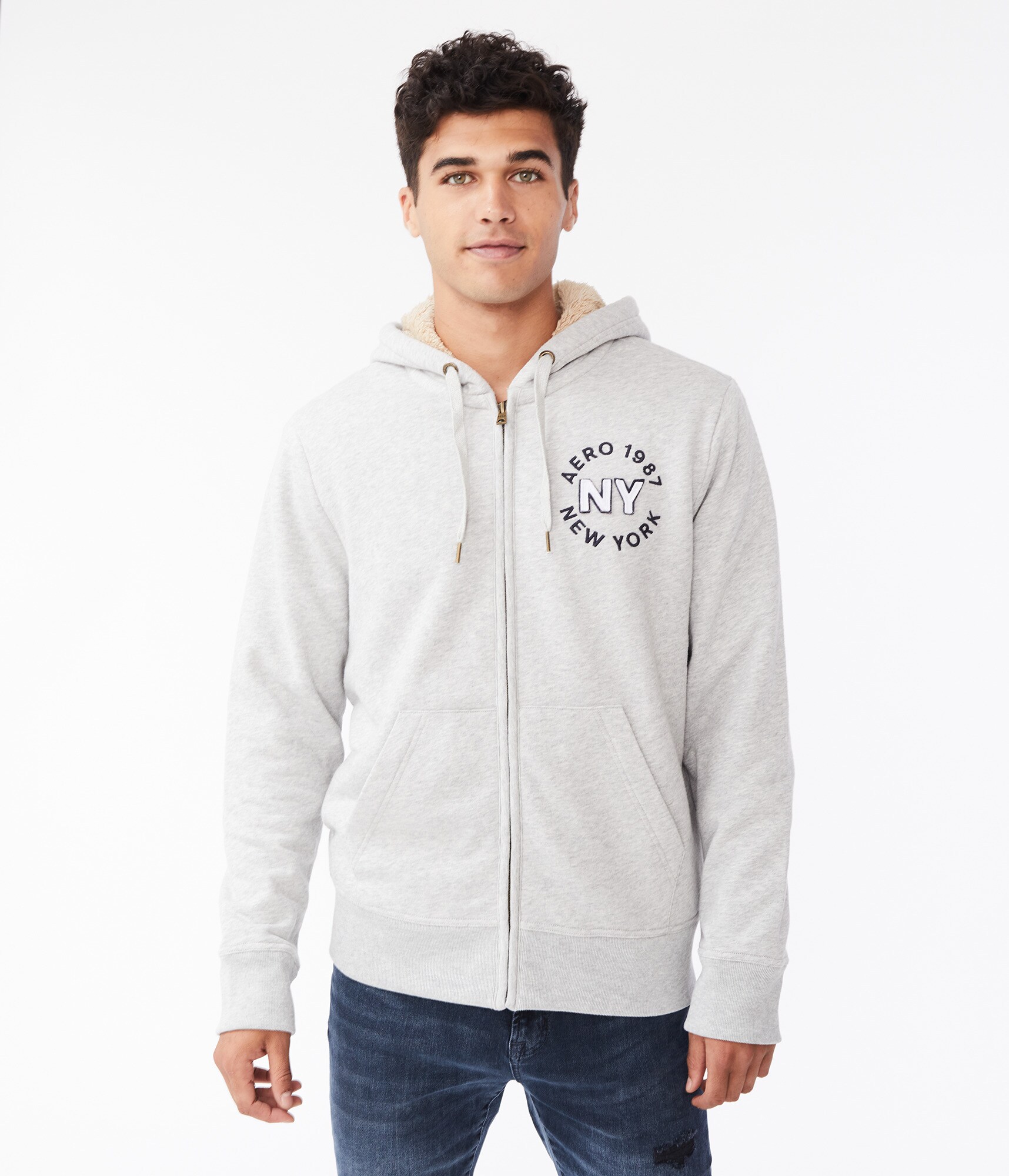 Aero 1987 NY Sherpa-Lined Full-Zip Hoodie