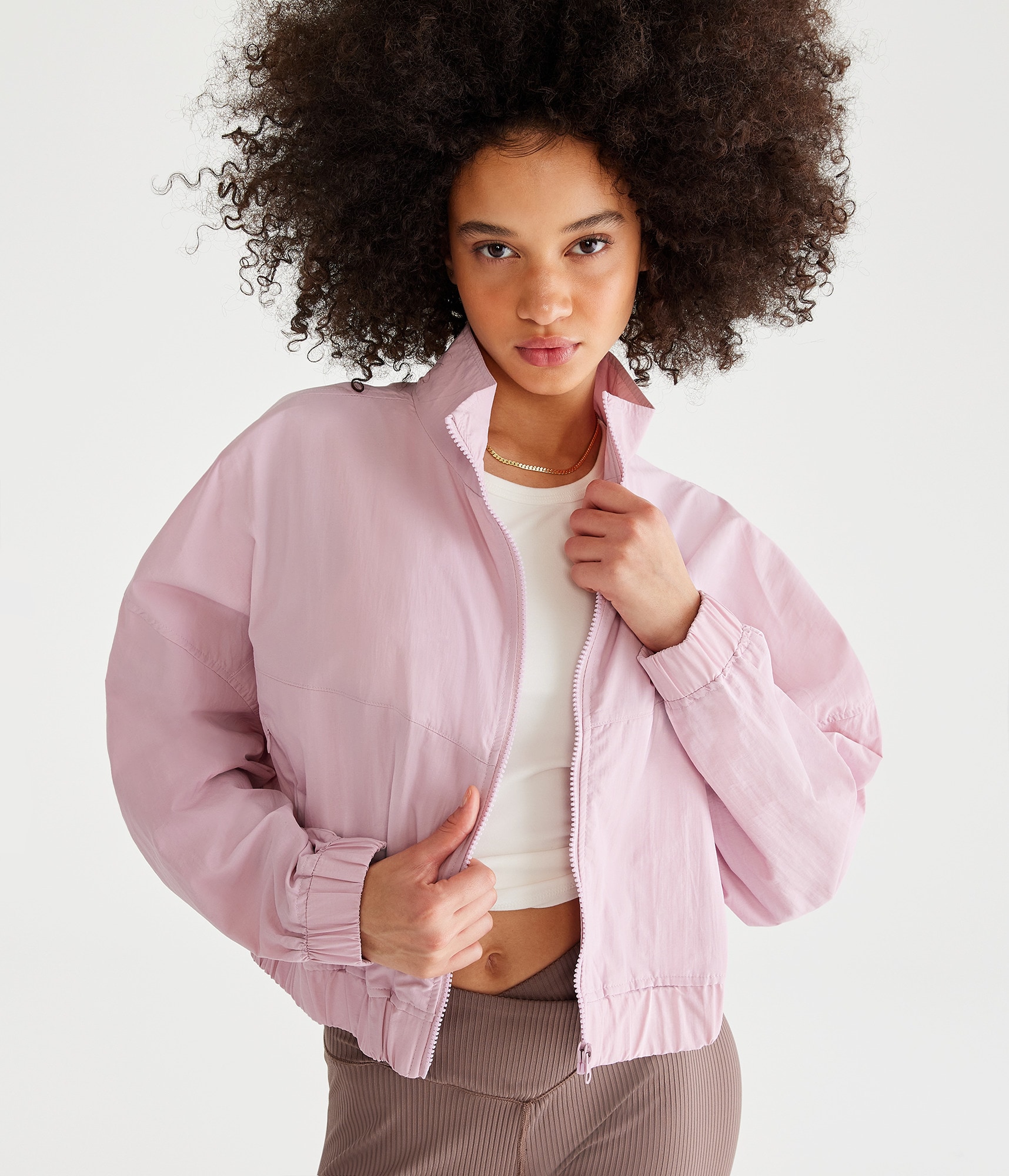 Nylon Cropped Windbreaker Jacket