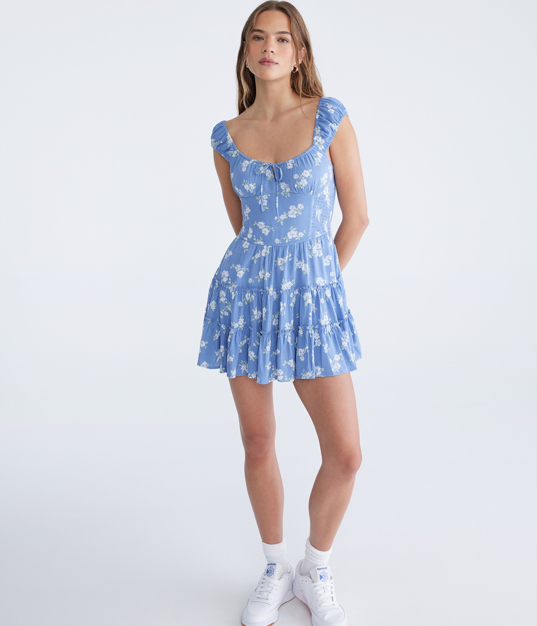 Floral Scoop-Neck Smocked Fit & Flare Dress