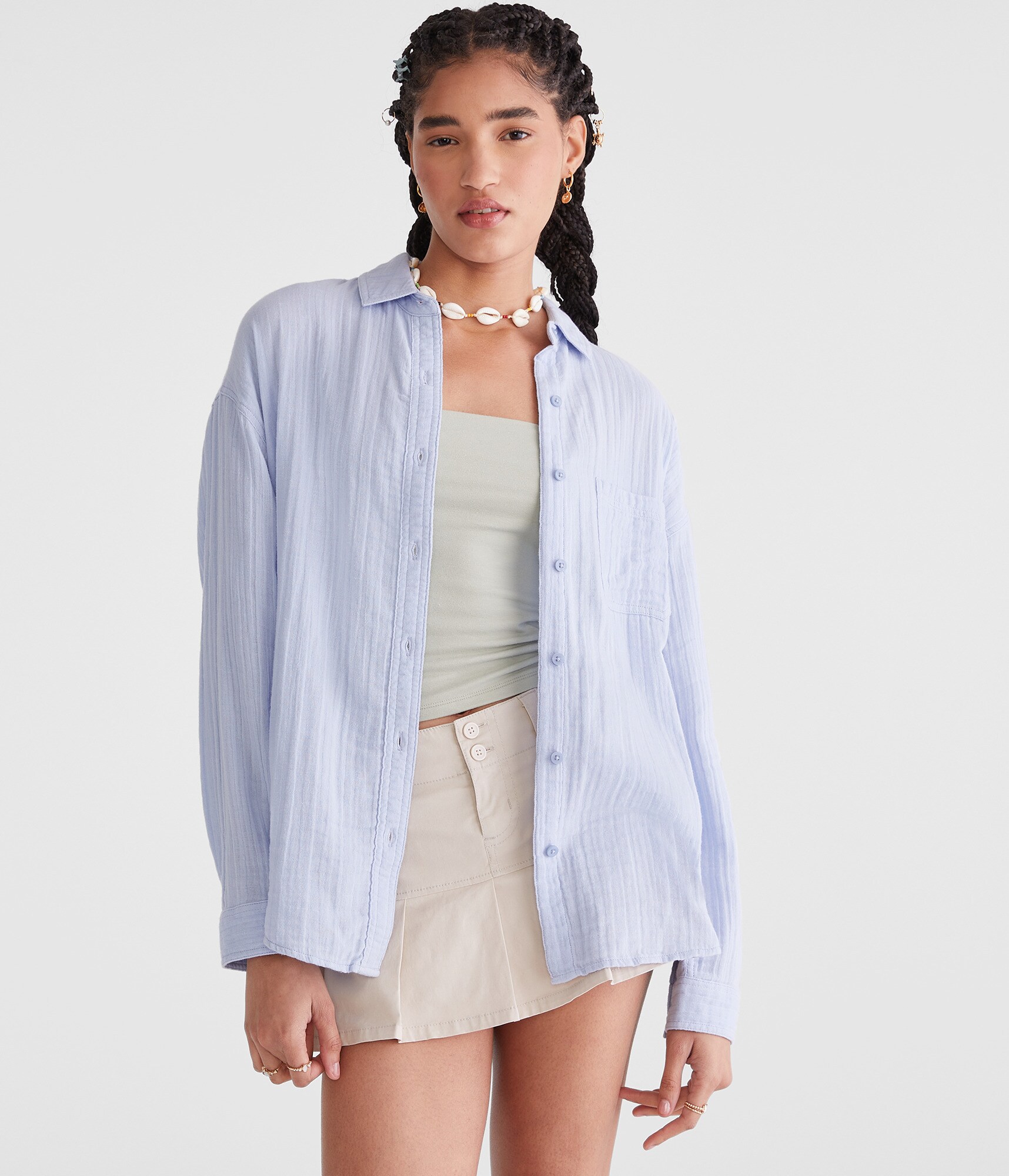 Long Sleeve Oversized Gauze Shirt