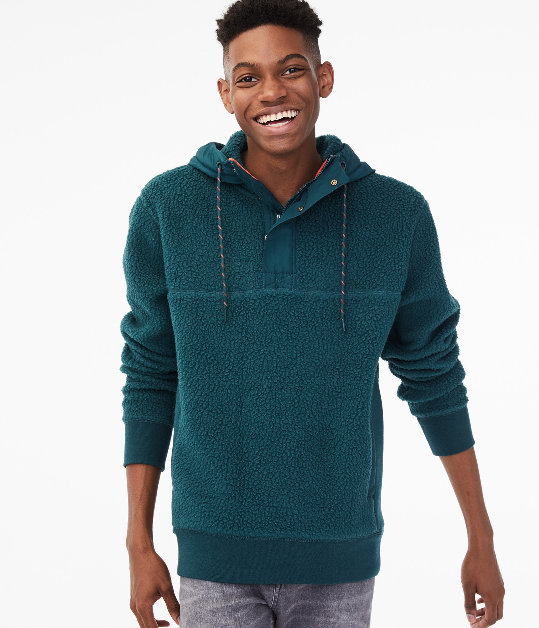 sherpa fleece pullover hoodie men's