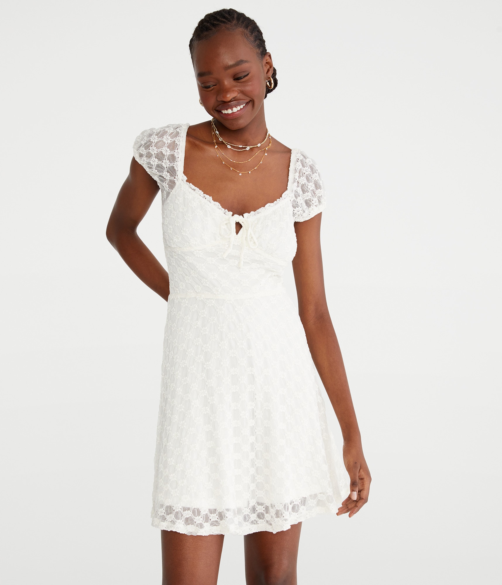 Solid Sweetheart Floral Lace Fit & Flare Dress