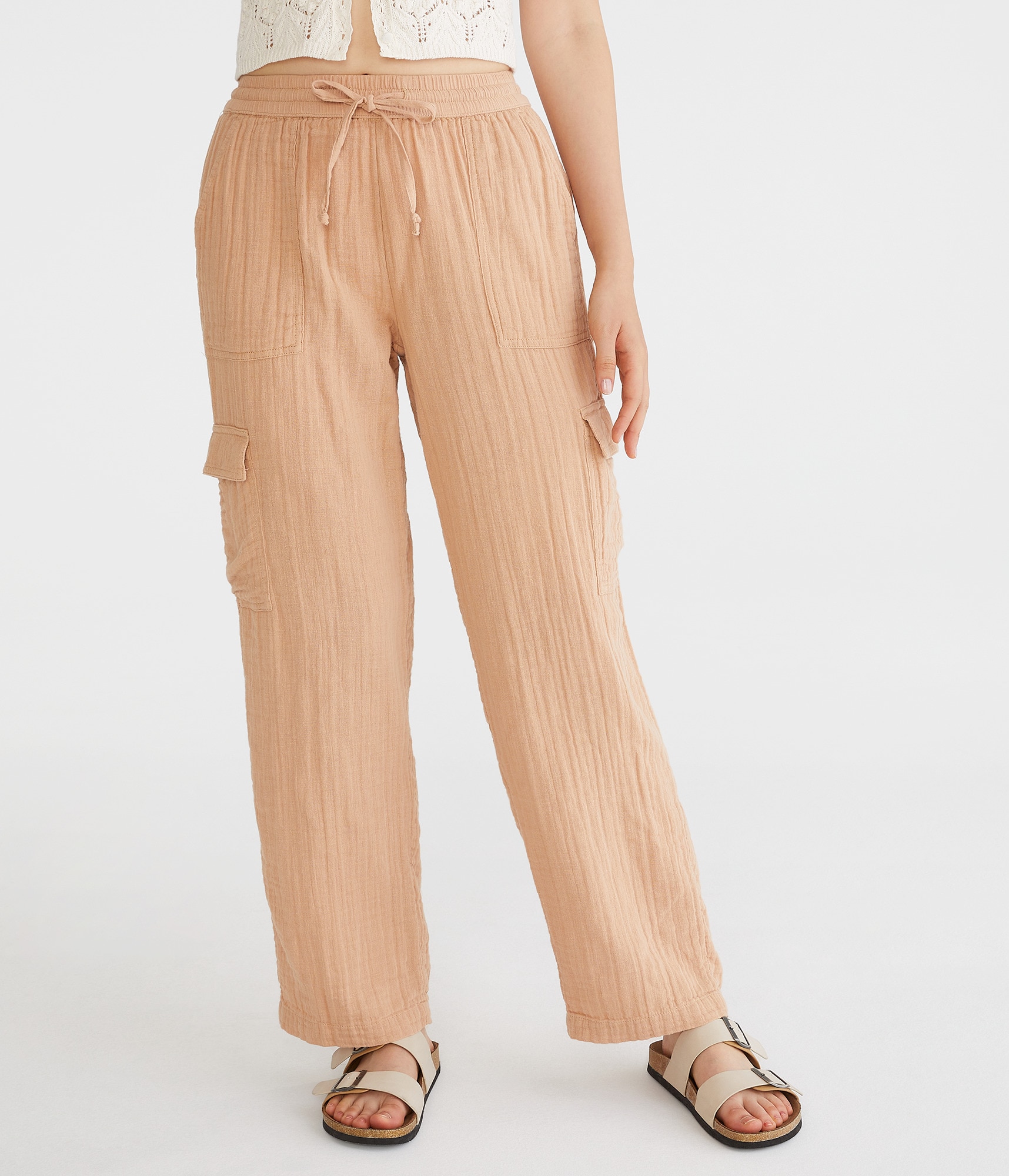Gauze Wide Leg Cargo Pants
