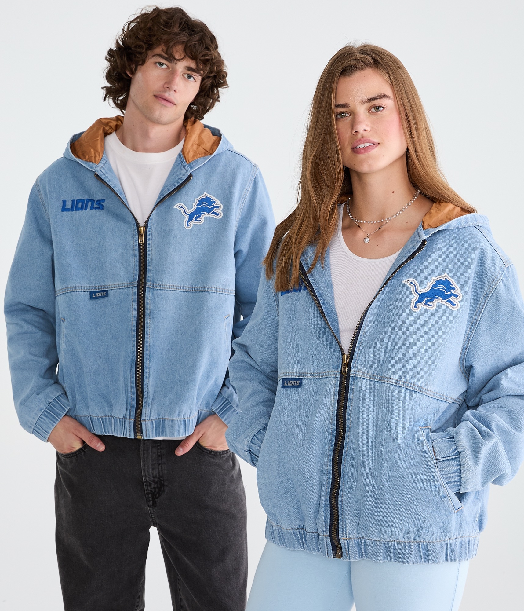 Detroit Lions Full-Zip Hooded Denim Jacket
