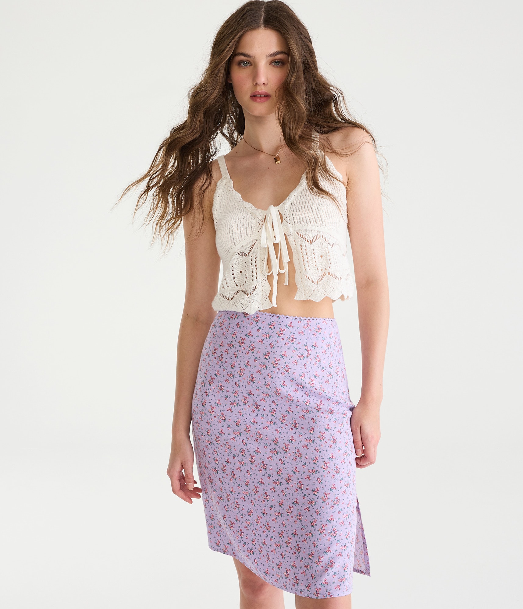 Floral High-Waisted Slip Skirt