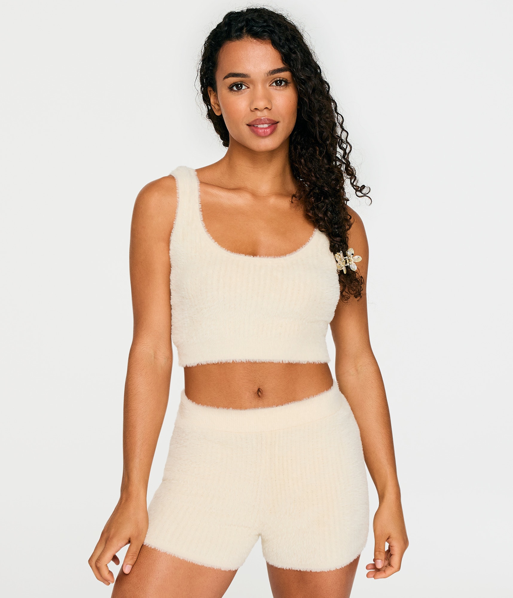 Fuzzy Cropped Scoop-Neck Tank