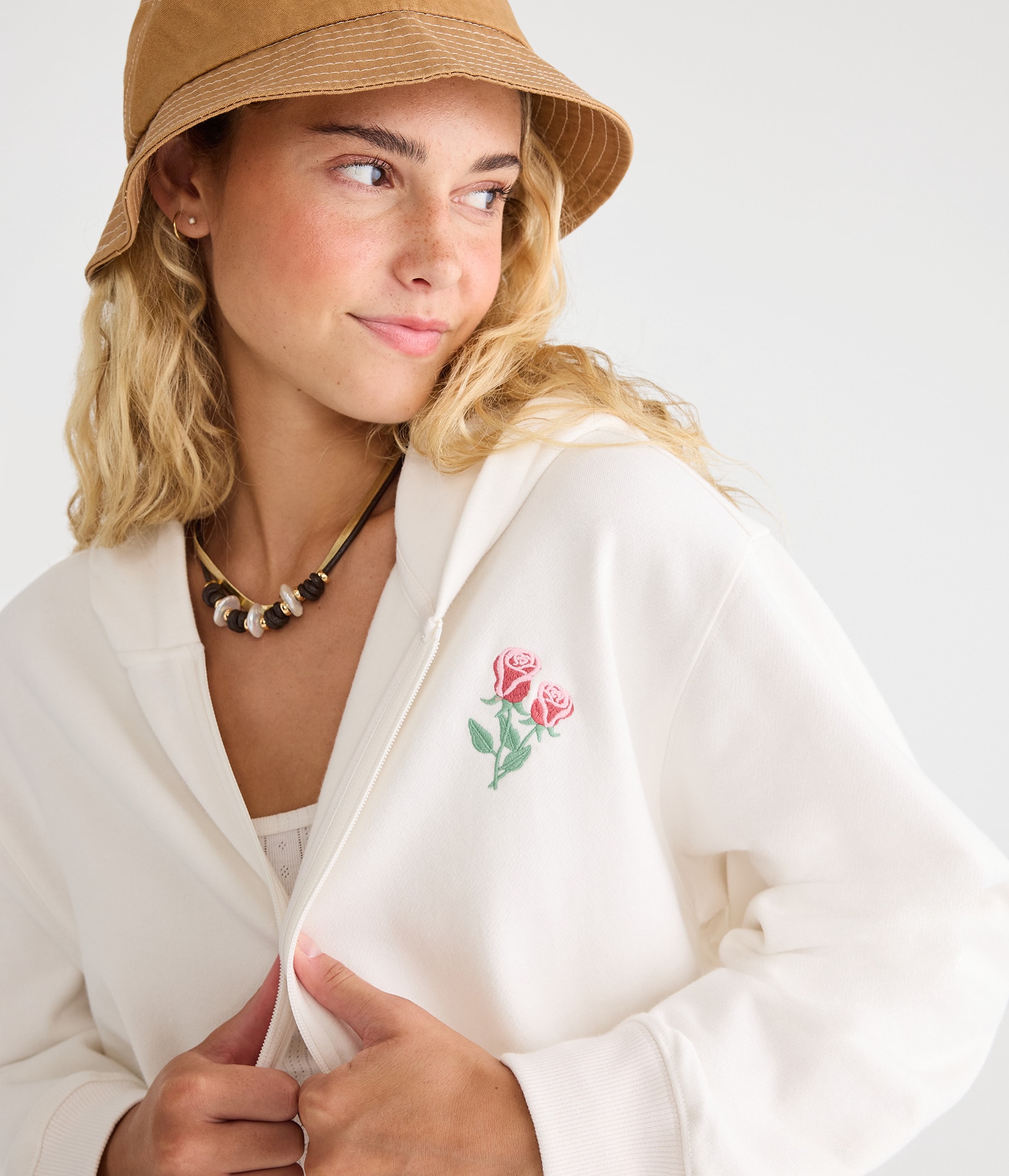 Cloud Soft Roses Oversized Full-Zip Hoodie