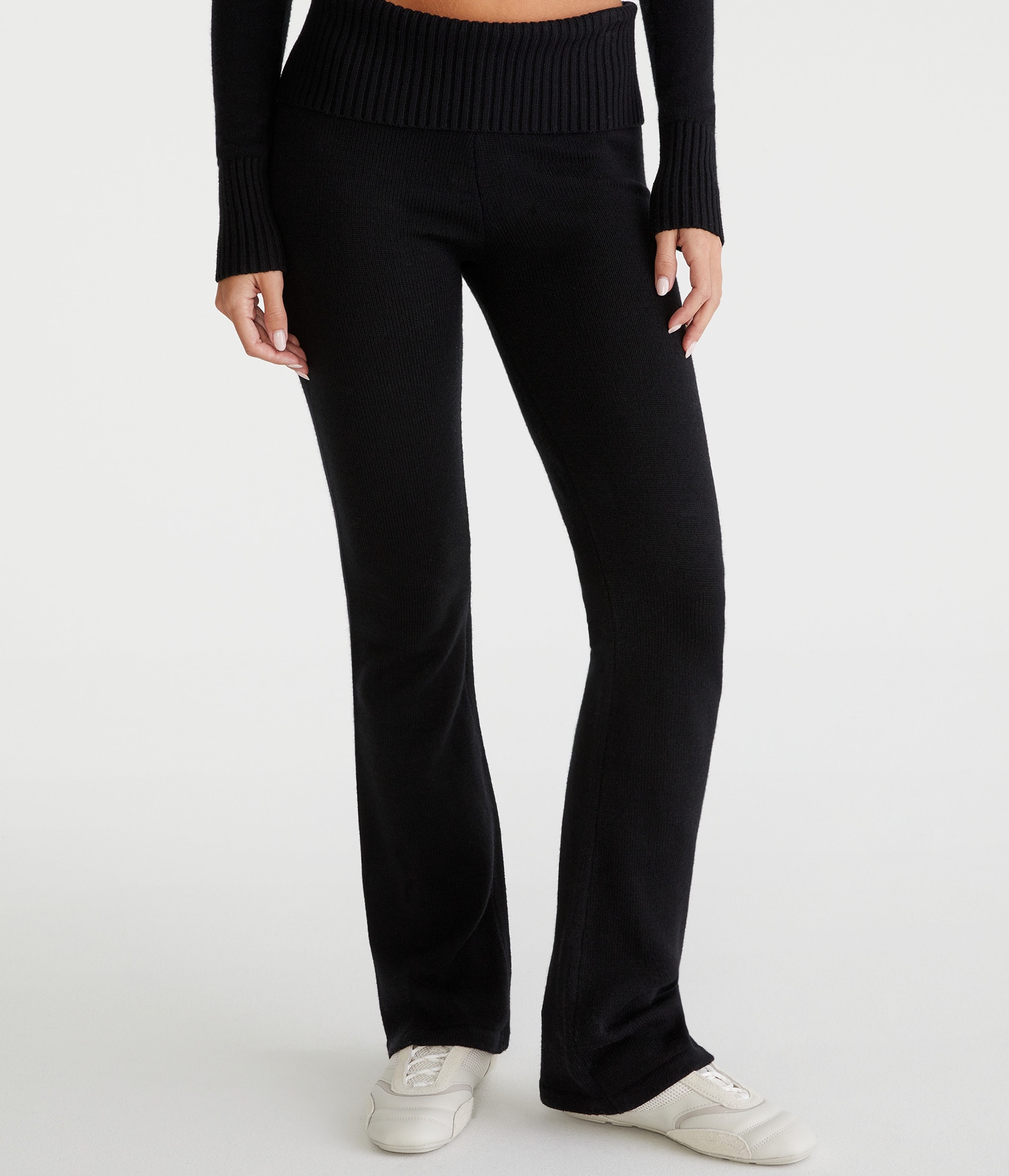 Flare Mid-Rise Fold-Over Sweater Pants