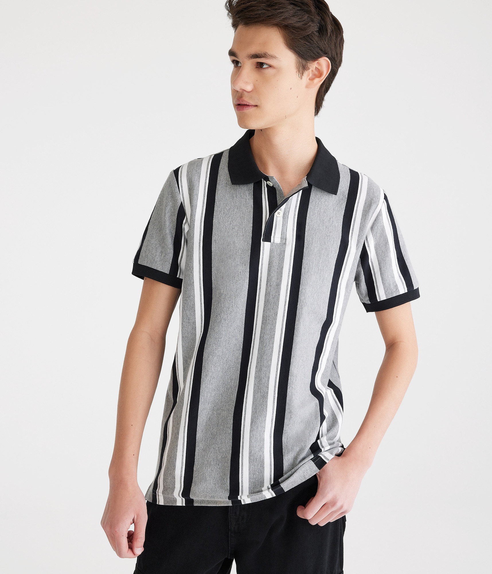 ★ ★ Vertical Stripe Polo Shirt T12F1TKT140MT1 Mosytuky Vertical Stripes Pattern Golf Shirts for Men Dry
