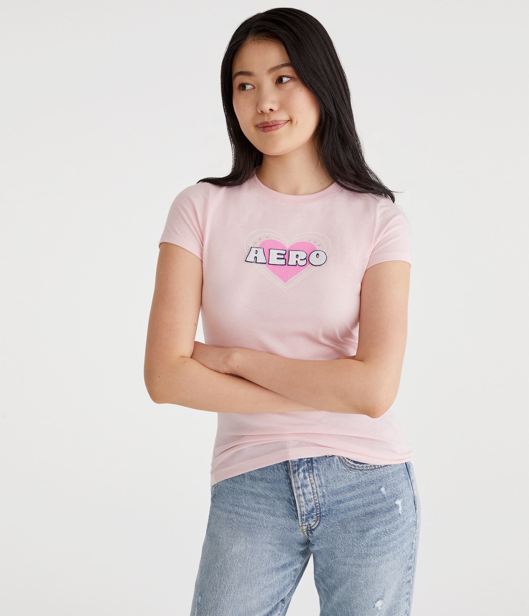 Aero Heart Rhinestone Appliqué Graphic Tee