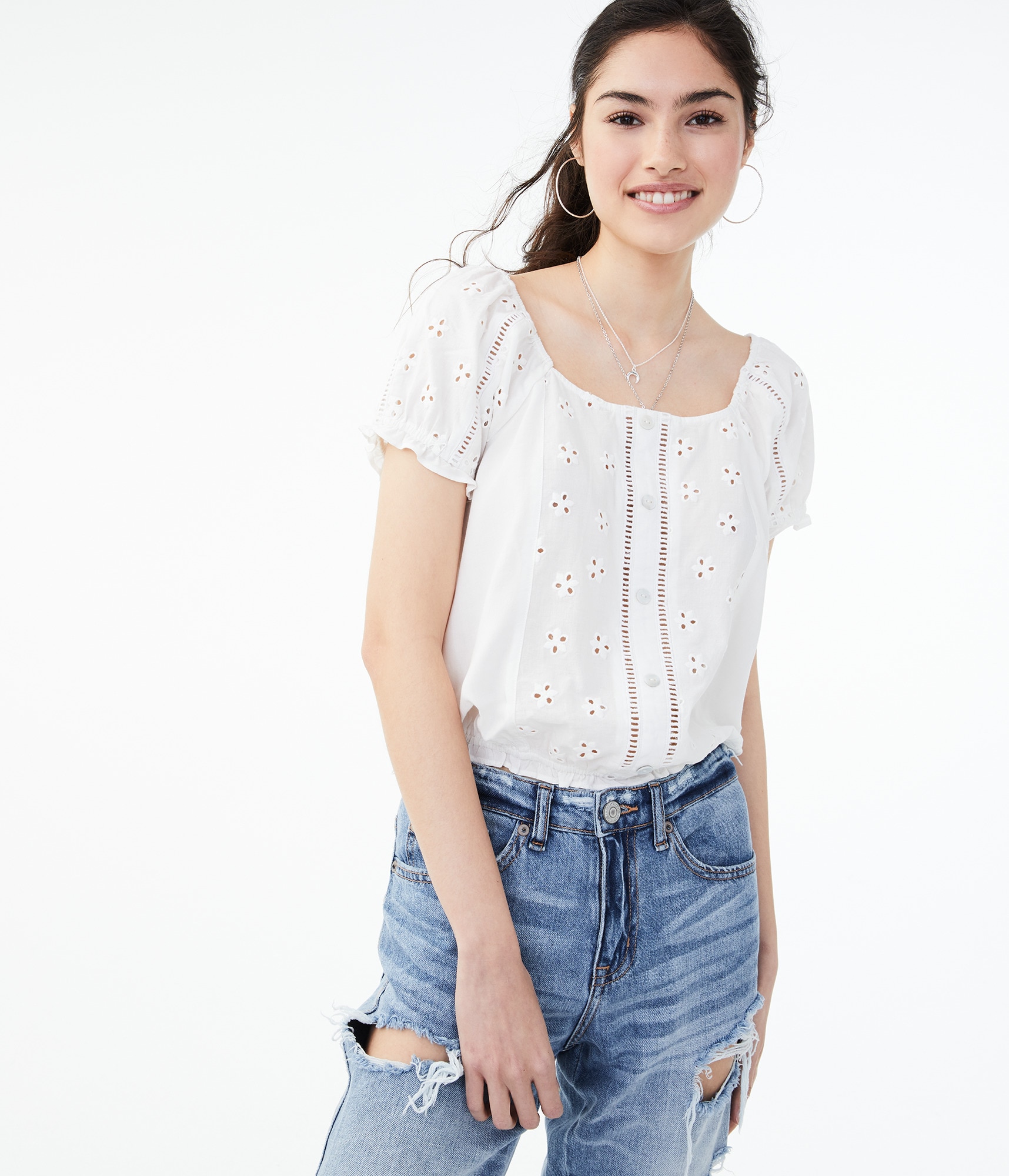 eyelet peasant blouse