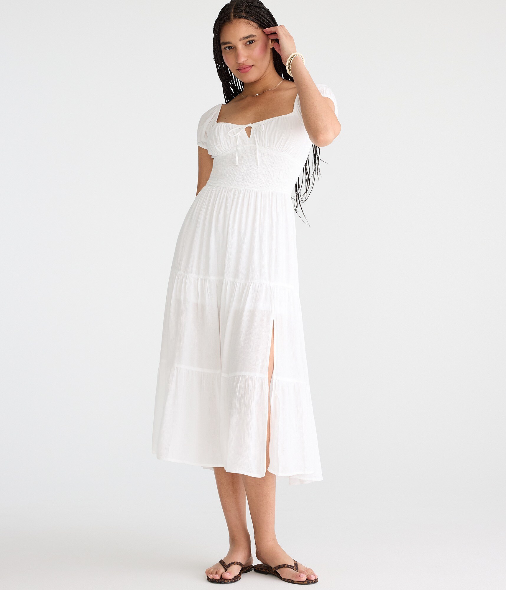 aeropostale maxi dress Aeropostale Womens' Solid Square-Neck Smocked Maxi Dress - White - Size XS - Rayon