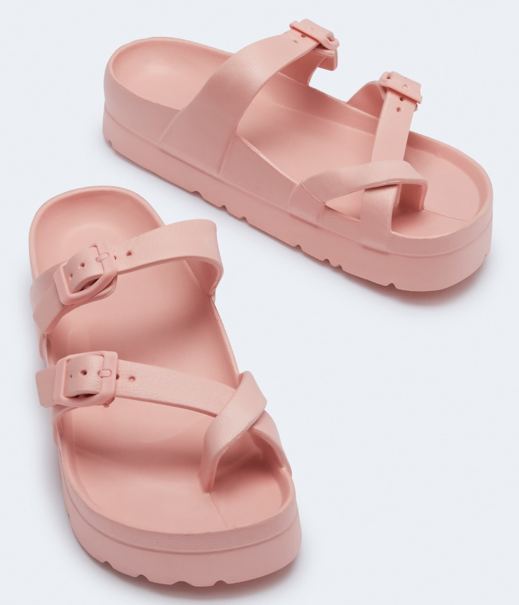 Crisscross Double-Strap Platform Slide Sandal