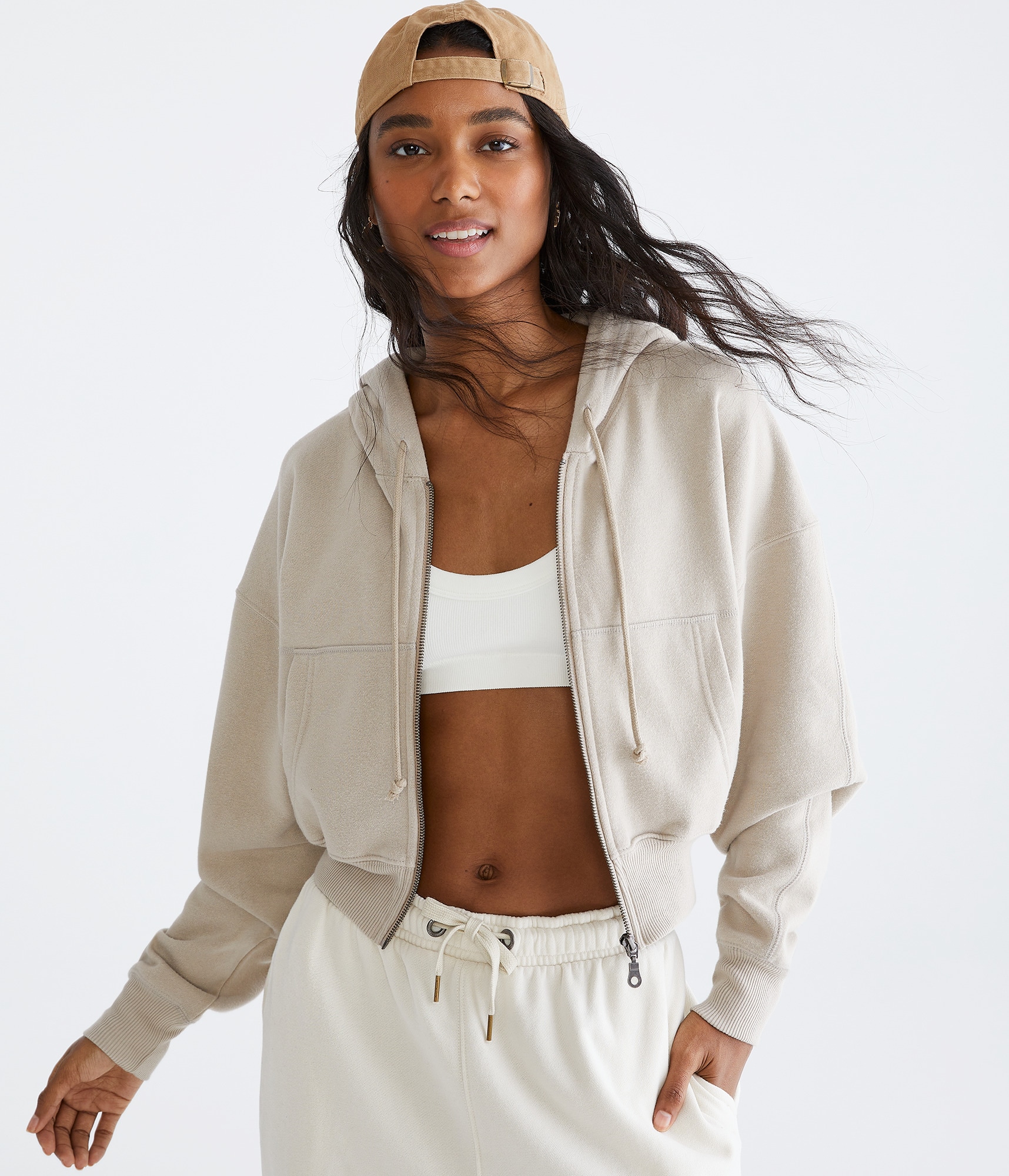トップス ALLPLUSDELIVER 12 Cropped sweat Solid Cropped Full-Zip Hooded Sweater
