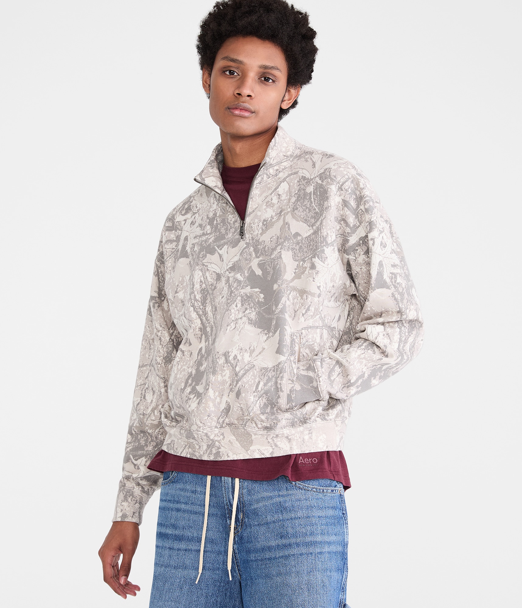 Cloud Soft Forest Camo Boxy Quarter-Zip Sweatshirt