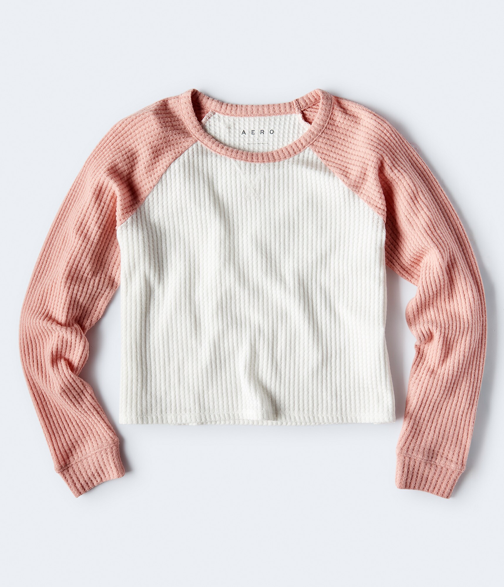 Long Sleeve Waffle-Knit Raglan Crew Tee