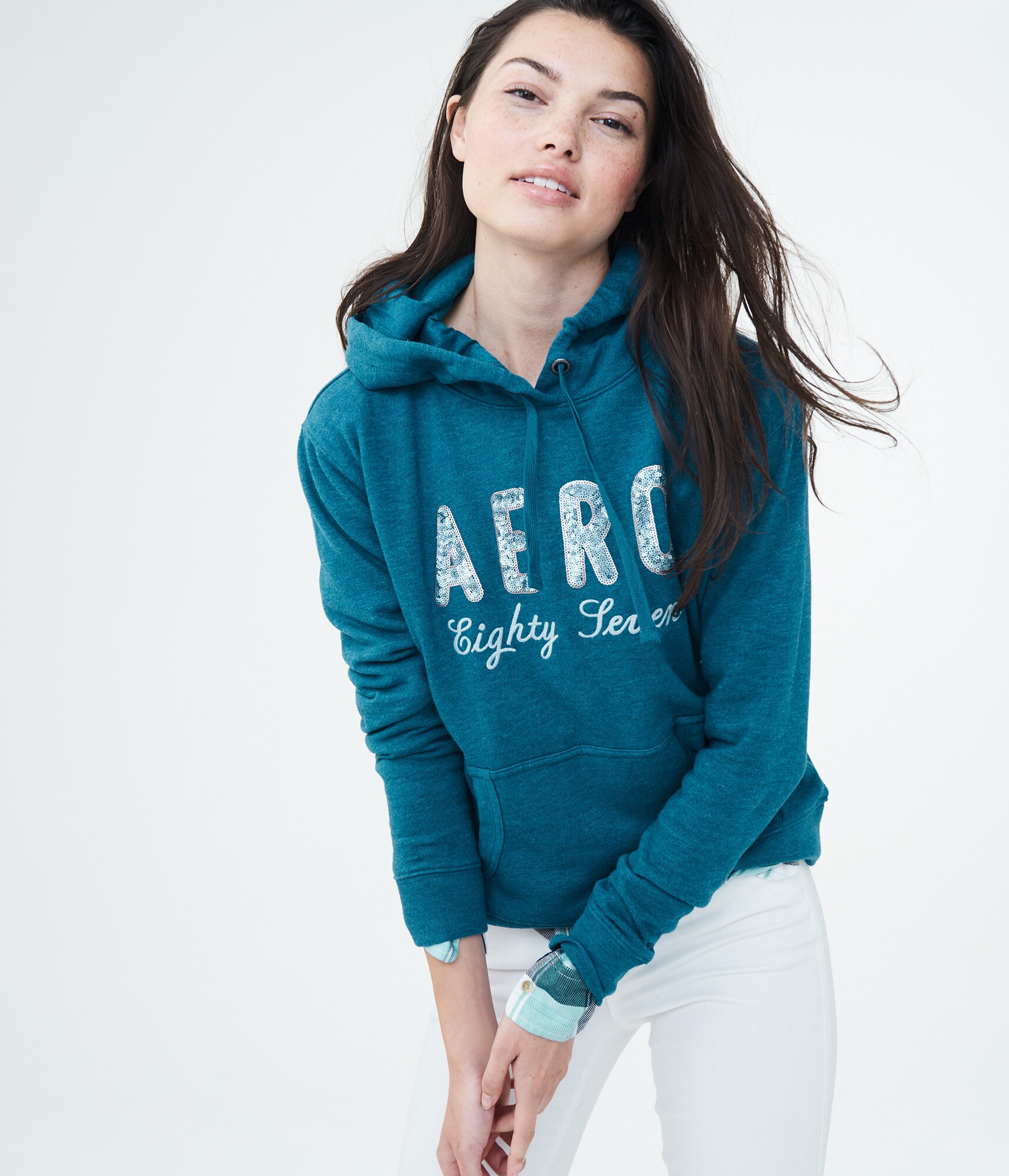 Sequin Logo Pullover Hoodie