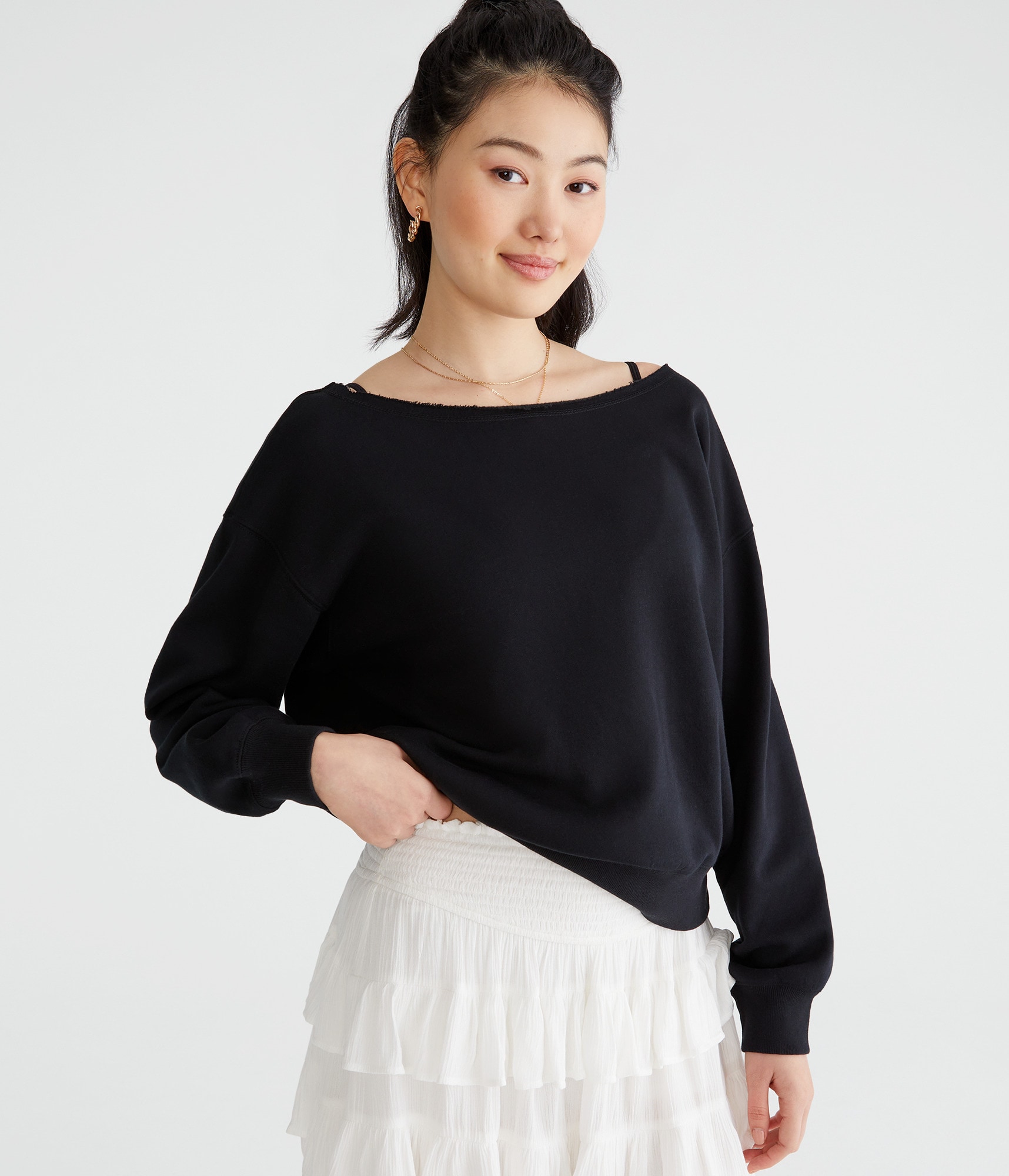 Solid Off-The-Shoulder Sweatshirt