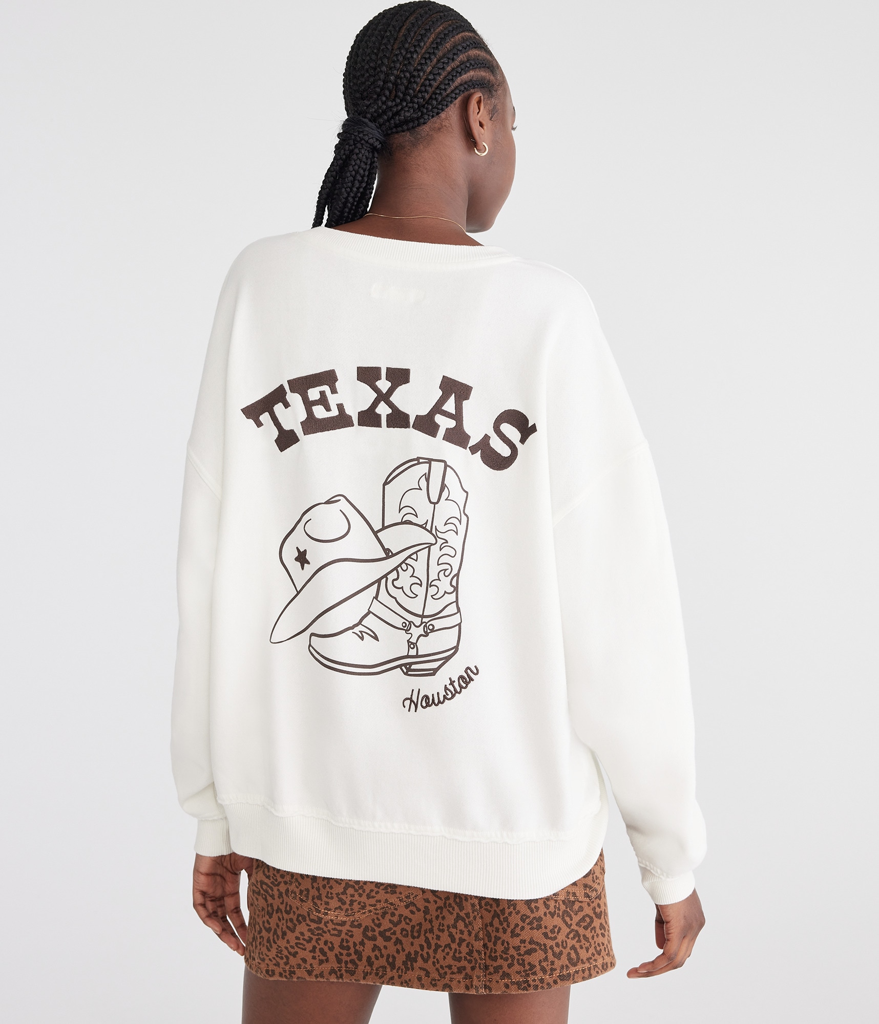 【nice1071】 Texas Cowgirl Oversized Notch-Neck Sweatshirt