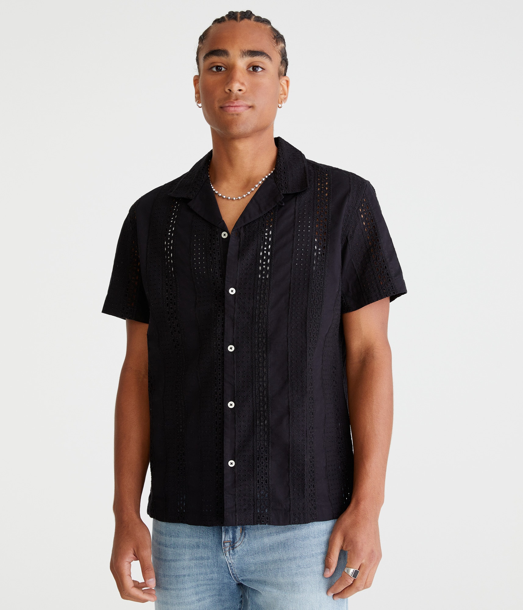 Short Sleeve Textured Eyelet Shirt