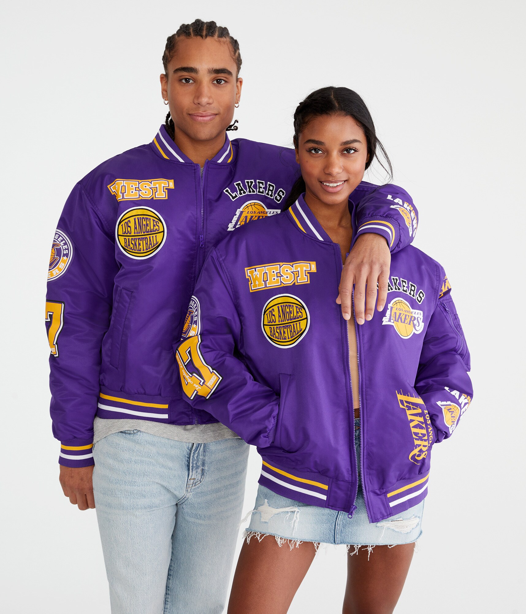 Purple Bomber Lakers NBA Lakers Courtside Satin Bomber Purple