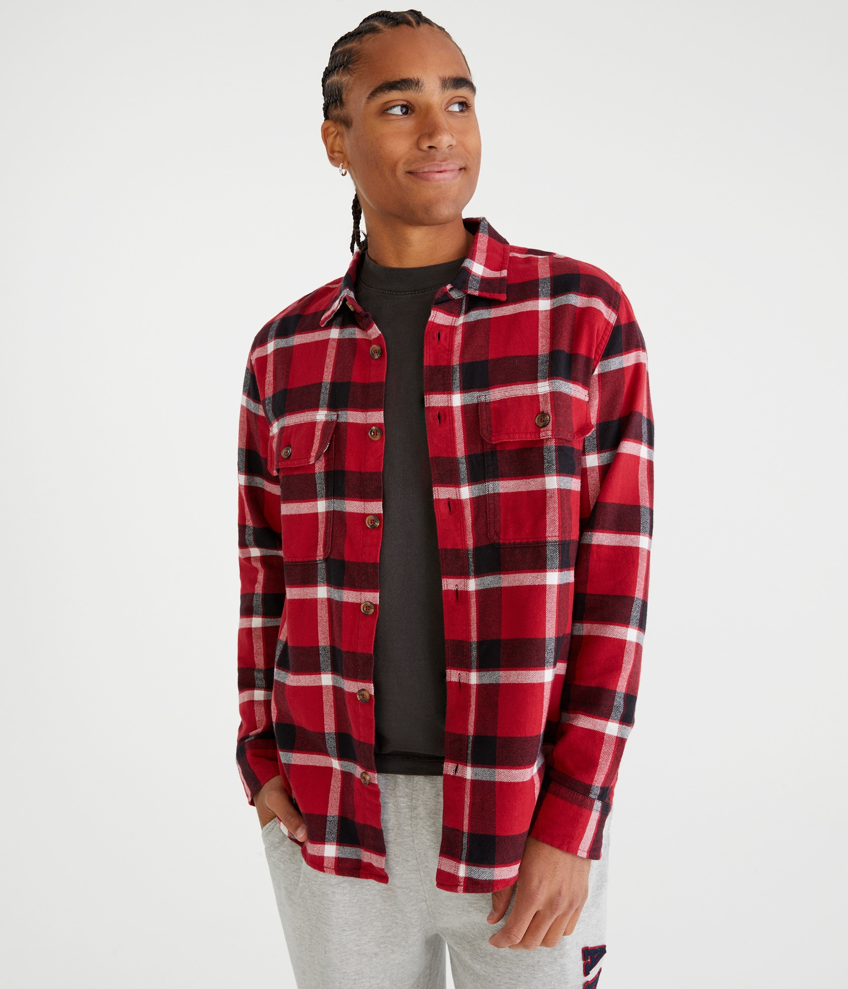 Long Sleeve Plaid Flannel Overshirt