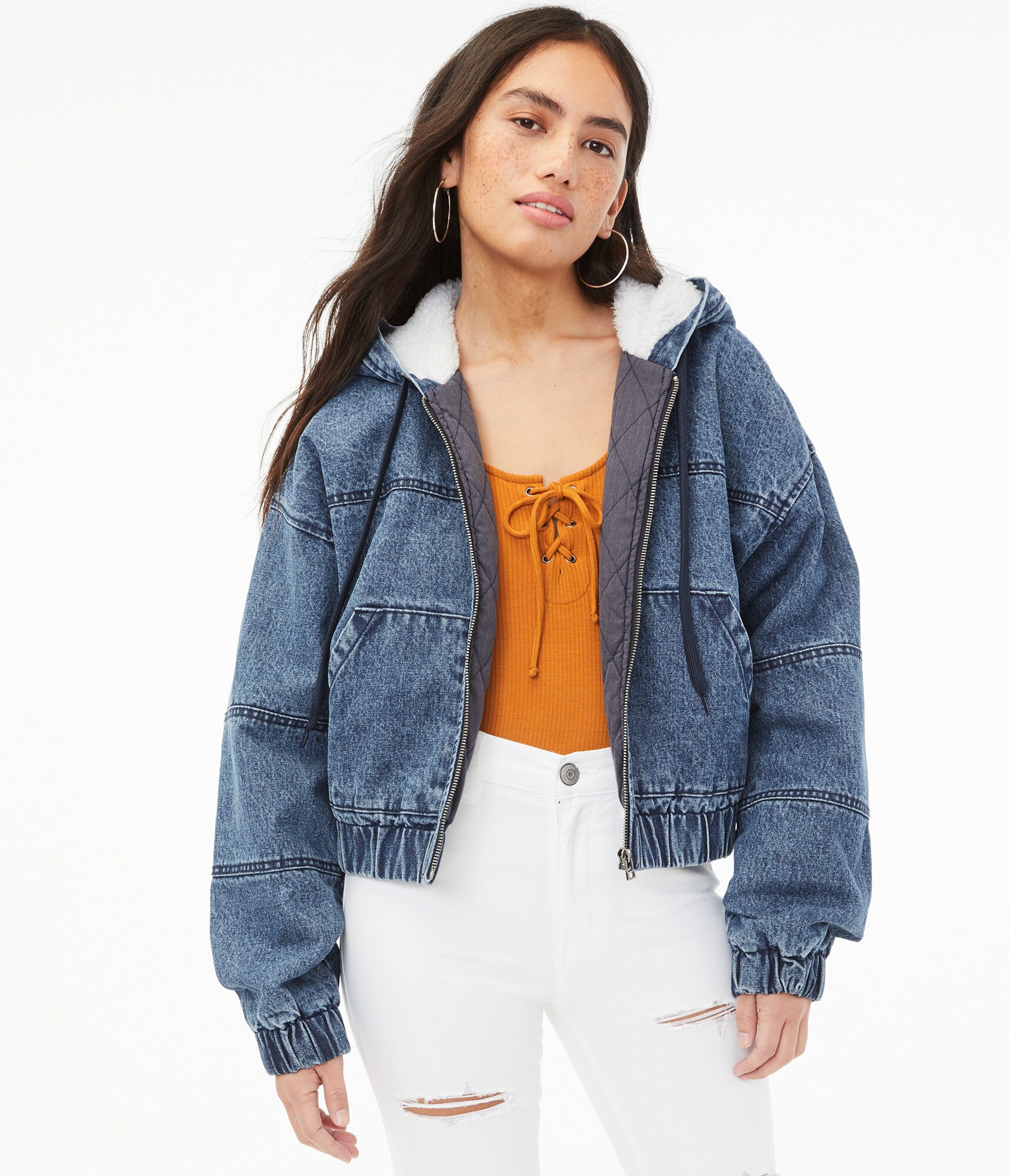 ジャケット Cropped Hooded Knitted Jacket Vintage Hooded Cropped Jacket With Knitted Sleeve Women's