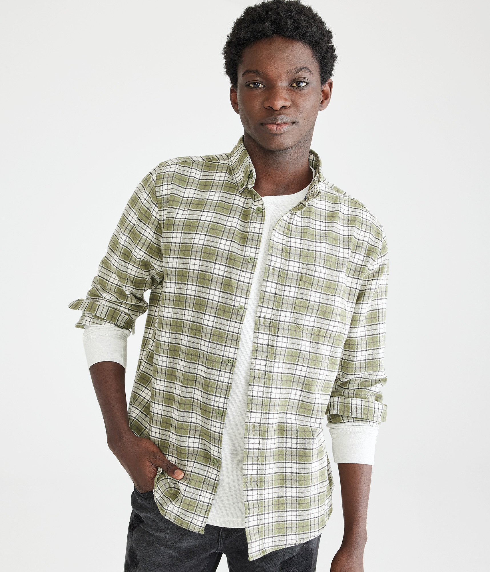 Long Sleeve Relaxed Plaid Oxford Shirt